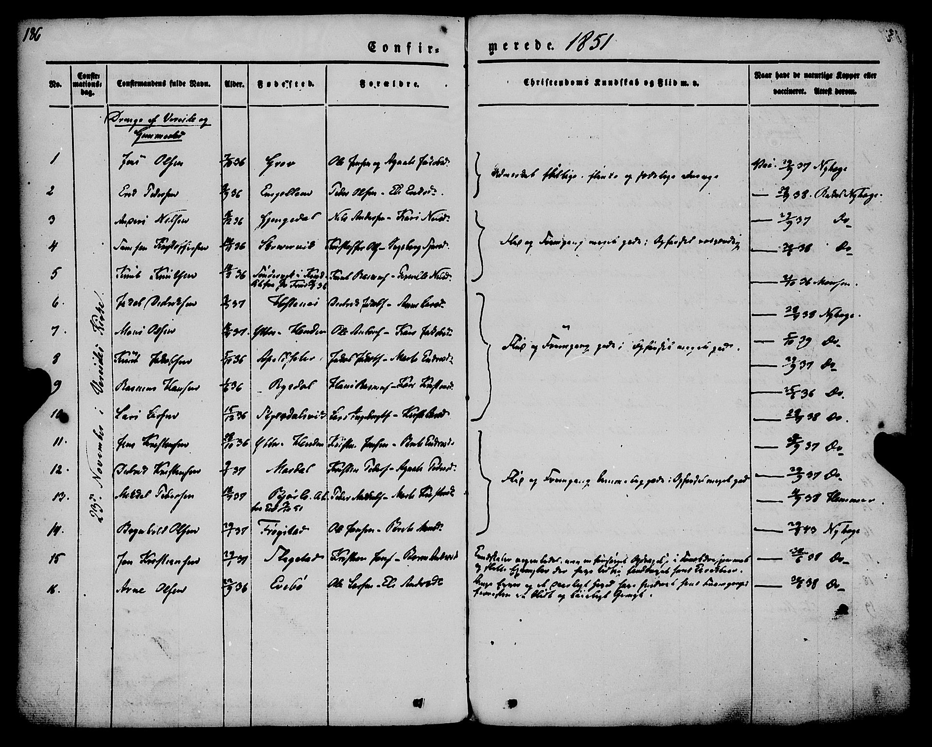 Gloppen sokneprestembete, SAB/A-80101/H/Haa/Haaa/L0008: Parish register (official) no. A 8, 1837-1855, p. 186