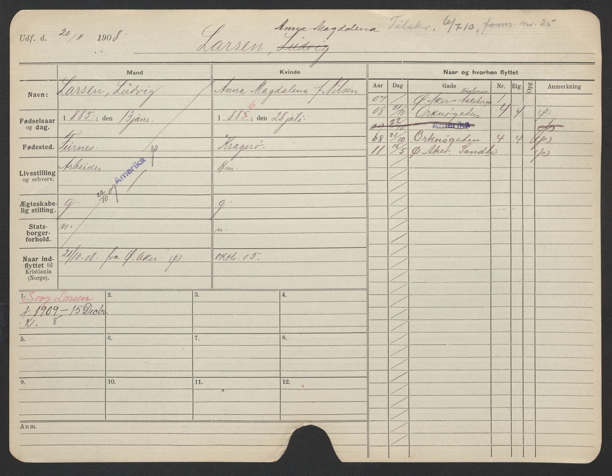 Oslo folkeregister, Registerkort, AV/SAO-A-11715/F/Fa/Fac/L0019: Kvinner, 1906-1914, p. 817a