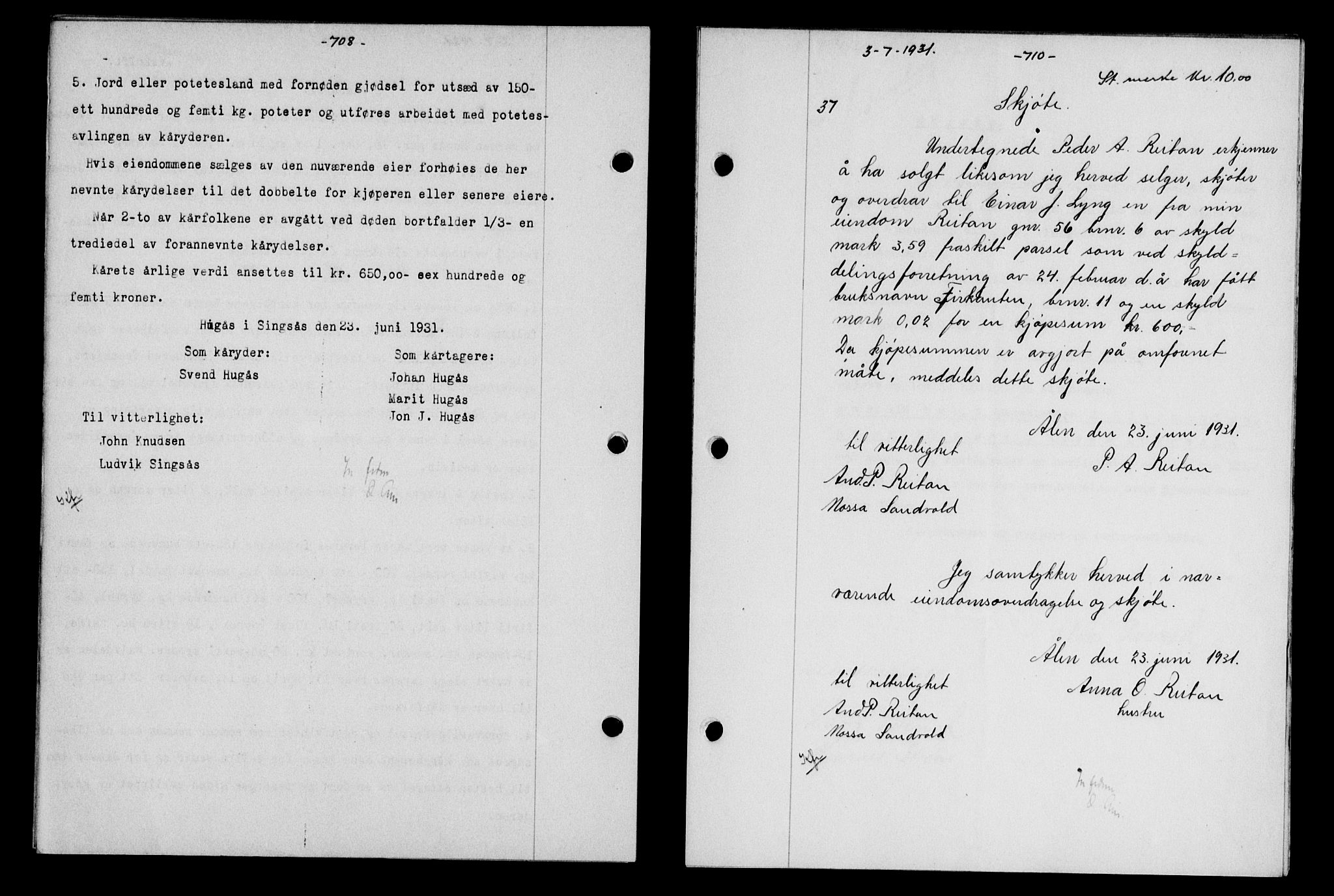 Gauldal sorenskriveri, AV/SAT-A-0014/1/2/2C/L0041: Mortgage book no. 42-43, 1930-1931, Deed date: 03.07.1931