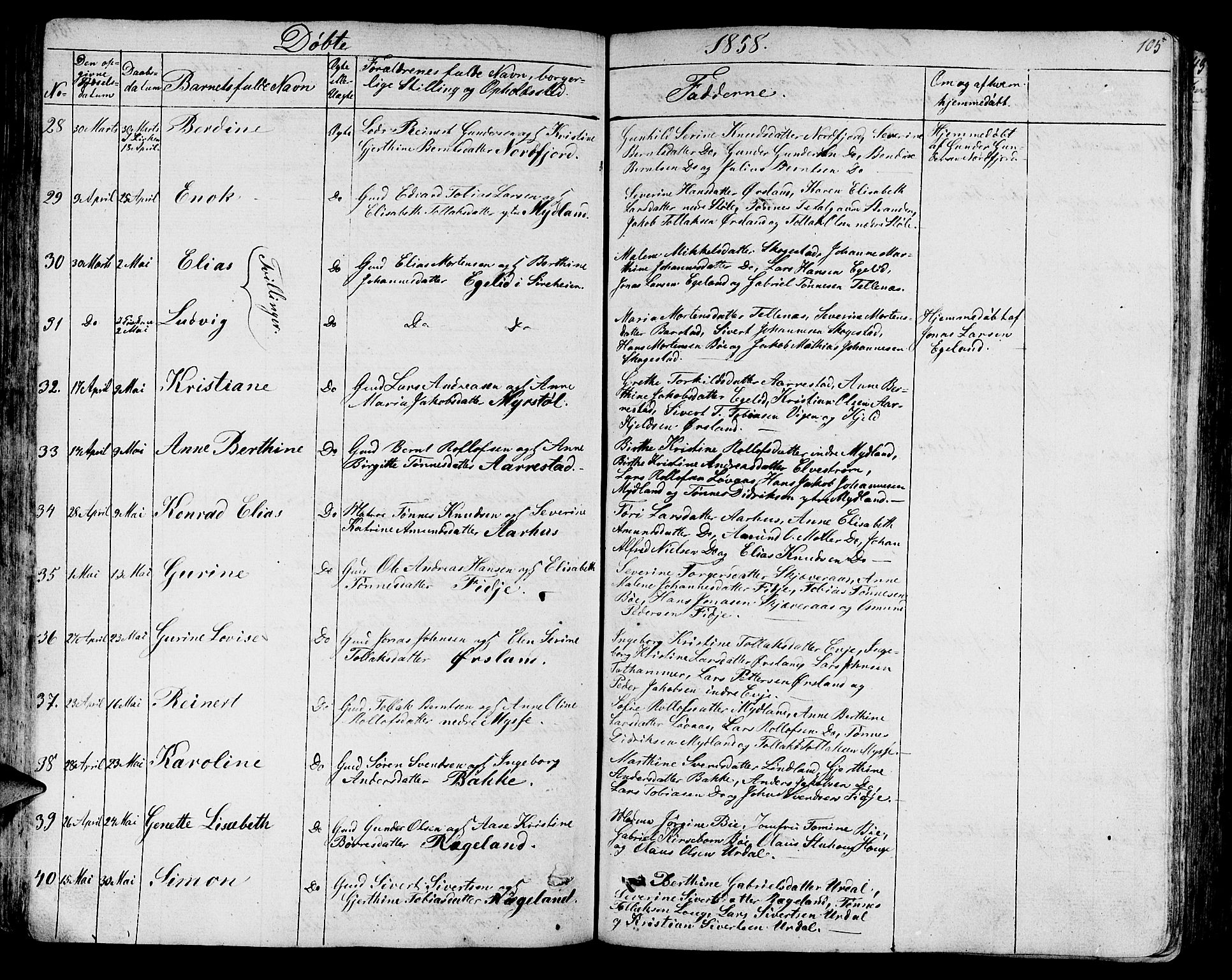 Sokndal sokneprestkontor, SAST/A-101808: Parish register (copy) no. B 2, 1849-1865, p. 105