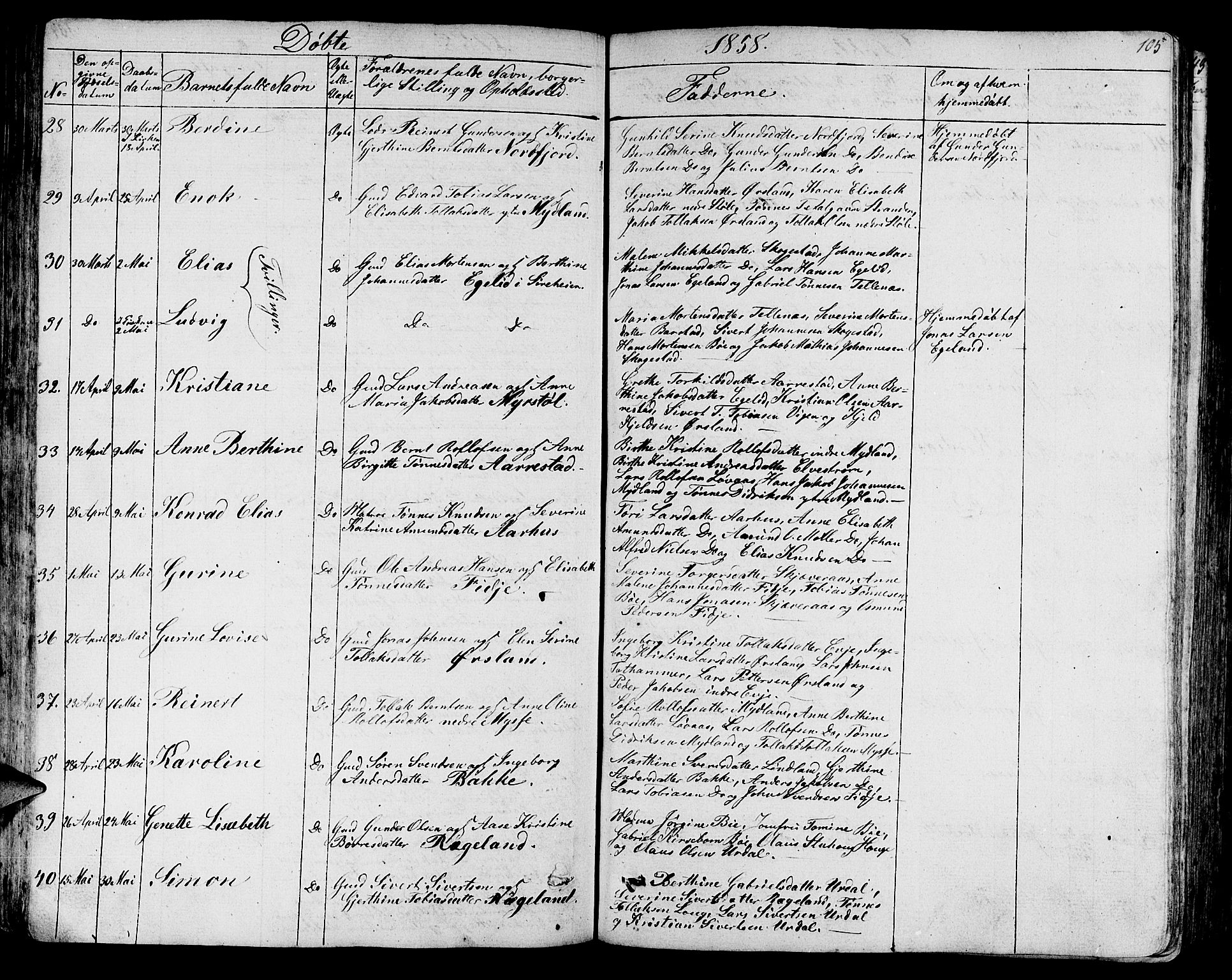 Sokndal sokneprestkontor, AV/SAST-A-101808: Parish register (copy) no. B 2, 1849-1865, p. 105