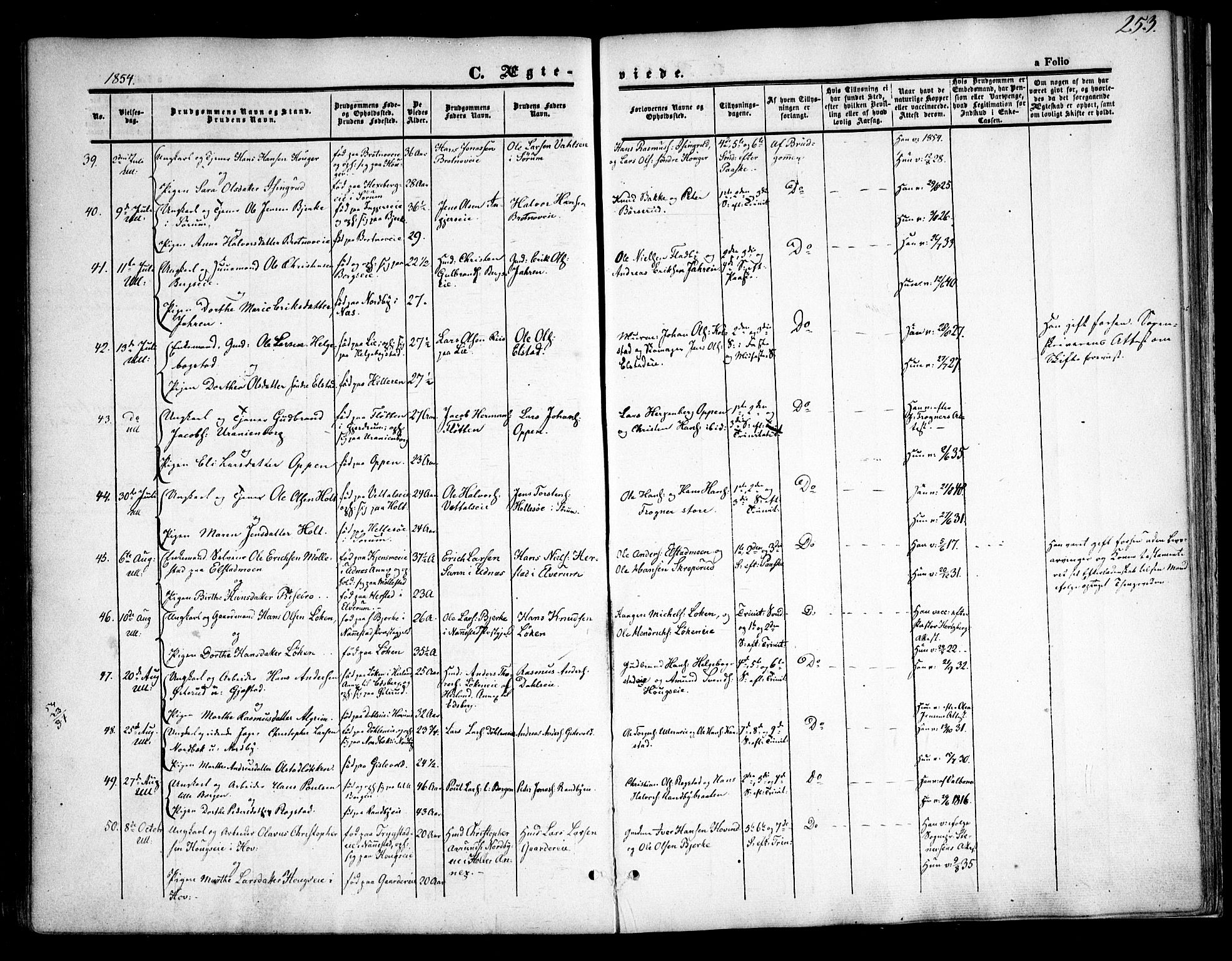 Ullensaker prestekontor Kirkebøker, SAO/A-10236a/F/Fa/L0015.a: Parish register (official) no. I 15A, 1851-1862, p. 253