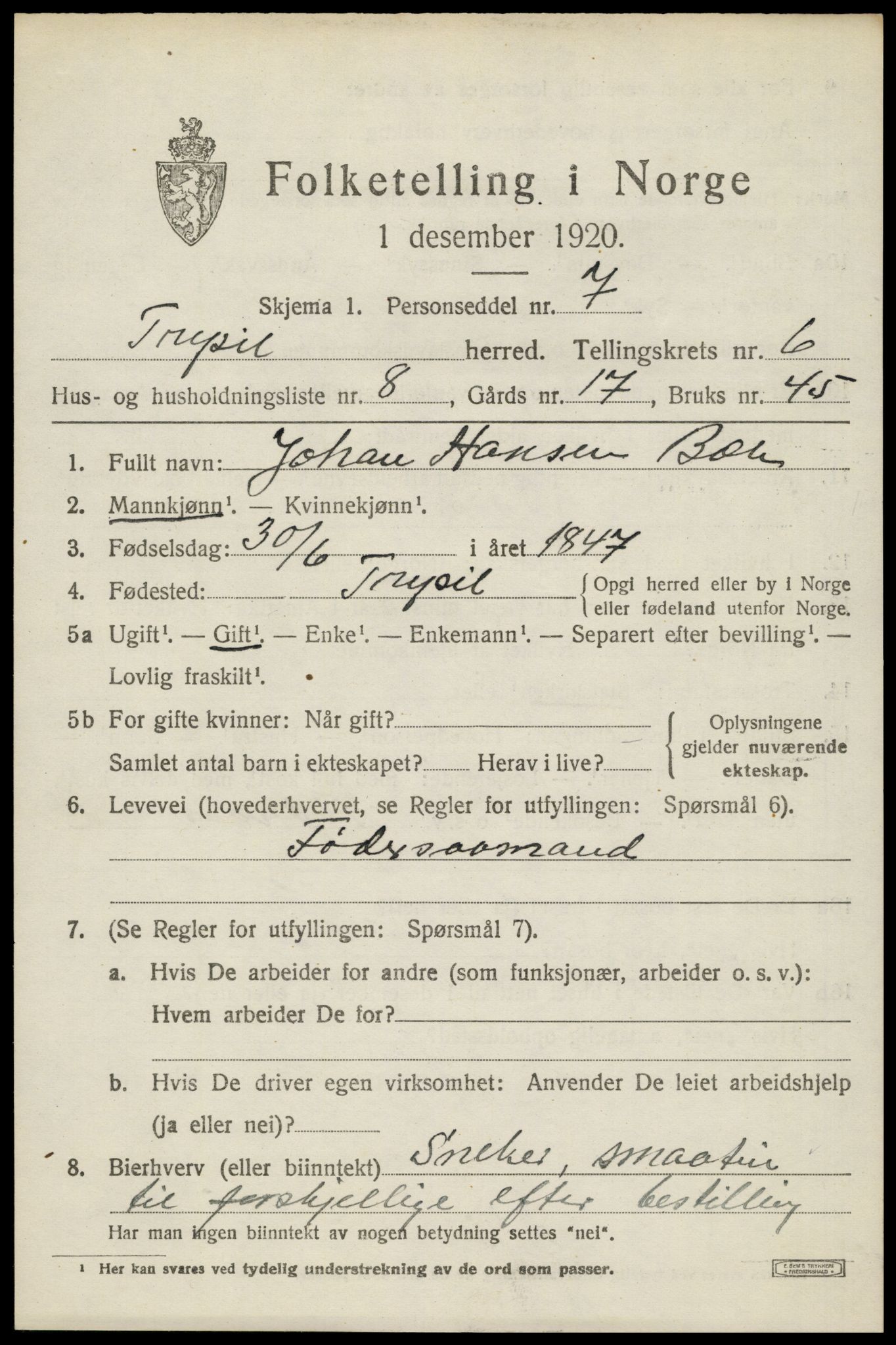 SAH, 1920 census for Trysil, 1920, p. 4627