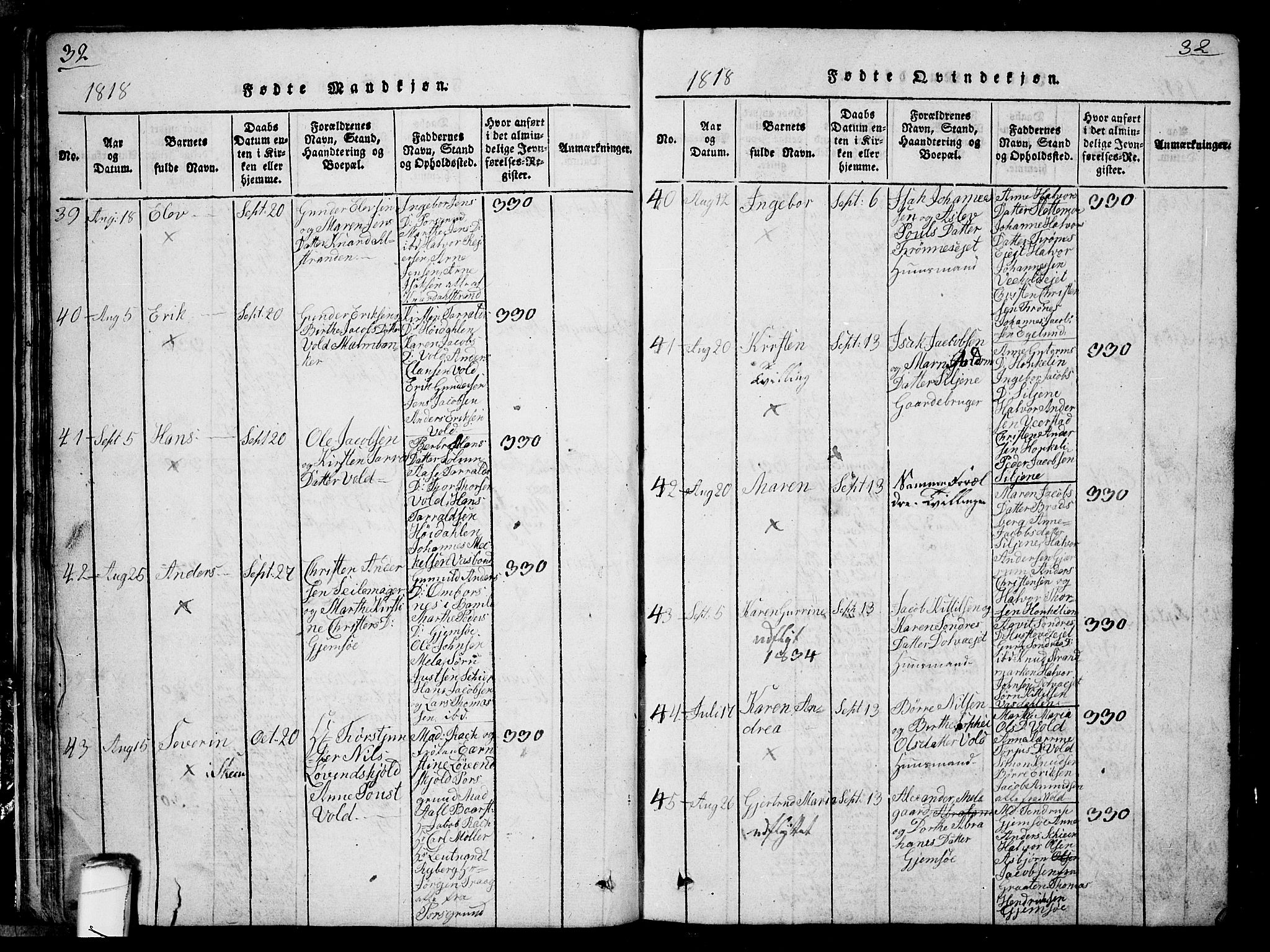 Solum kirkebøker, AV/SAKO-A-306/G/Ga/L0001: Parish register (copy) no. I 1, 1814-1833, p. 32