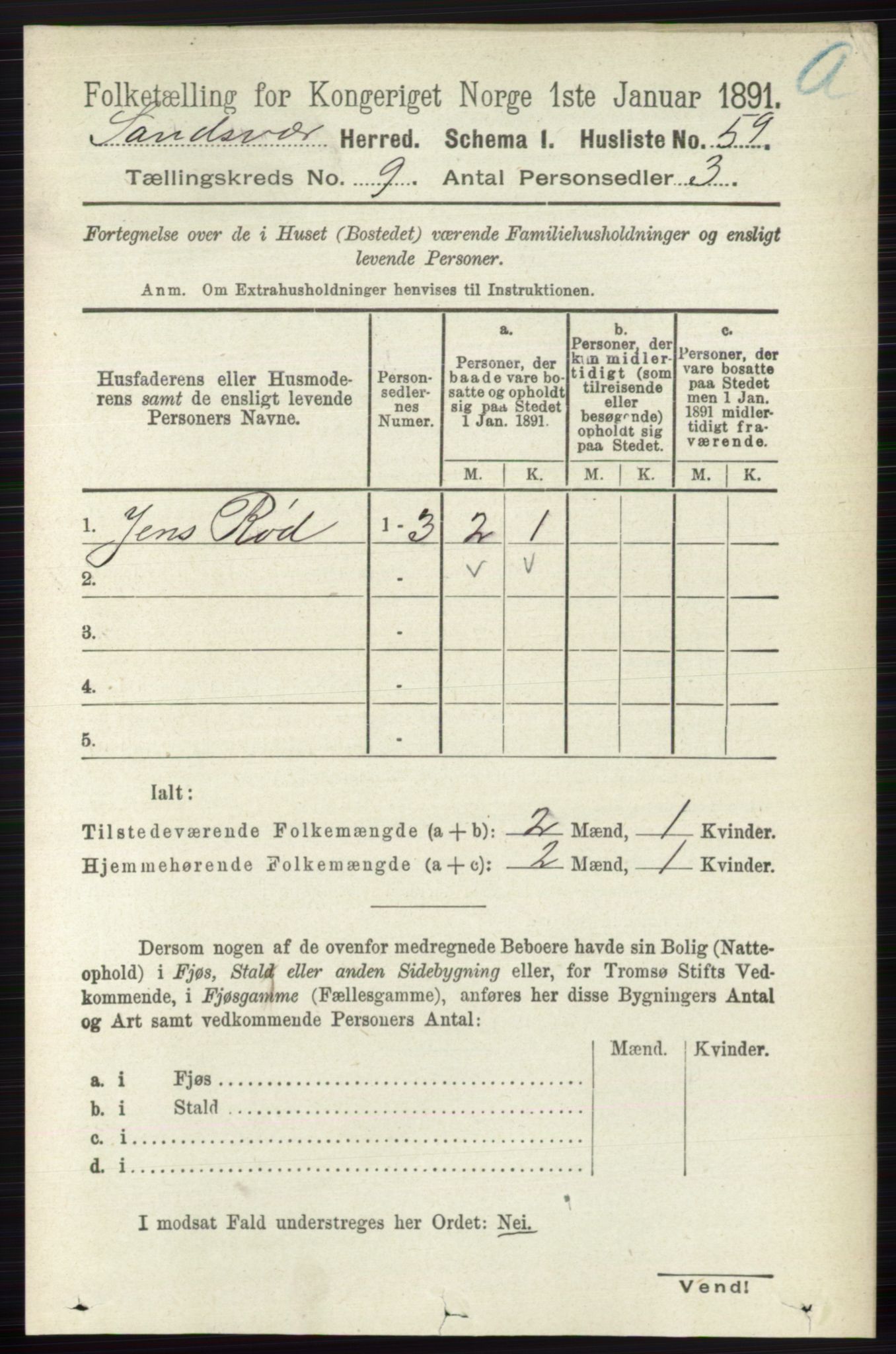 RA, 1891 census for 0629 Sandsvær, 1891, p. 4421