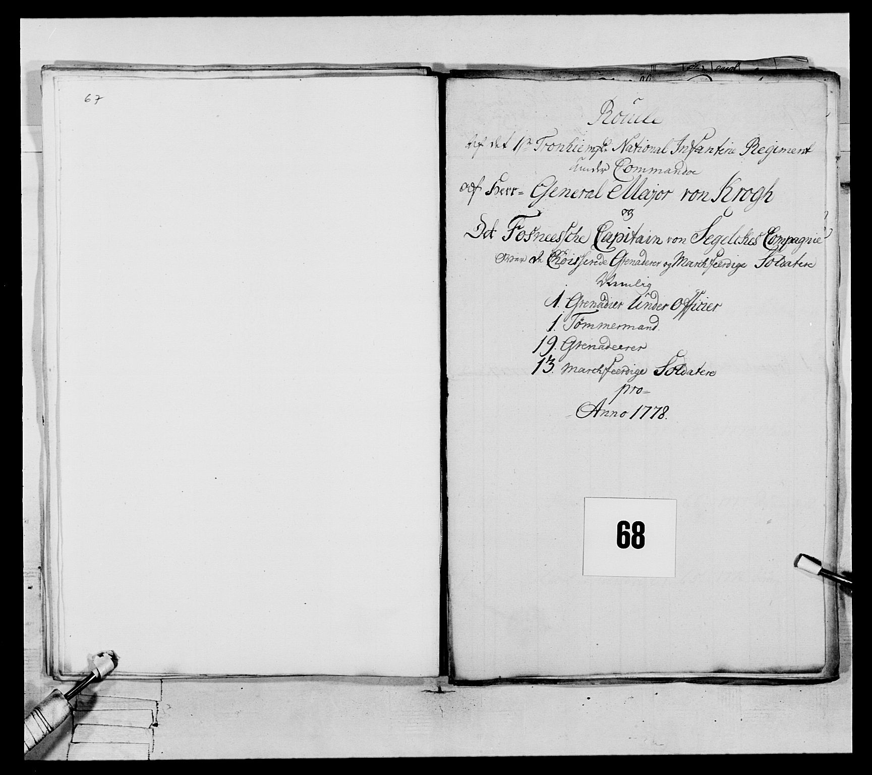 Generalitets- og kommissariatskollegiet, Det kongelige norske kommissariatskollegium, AV/RA-EA-5420/E/Eh/L0073: 1. Trondheimske nasjonale infanteriregiment, 1774-1779, p. 288