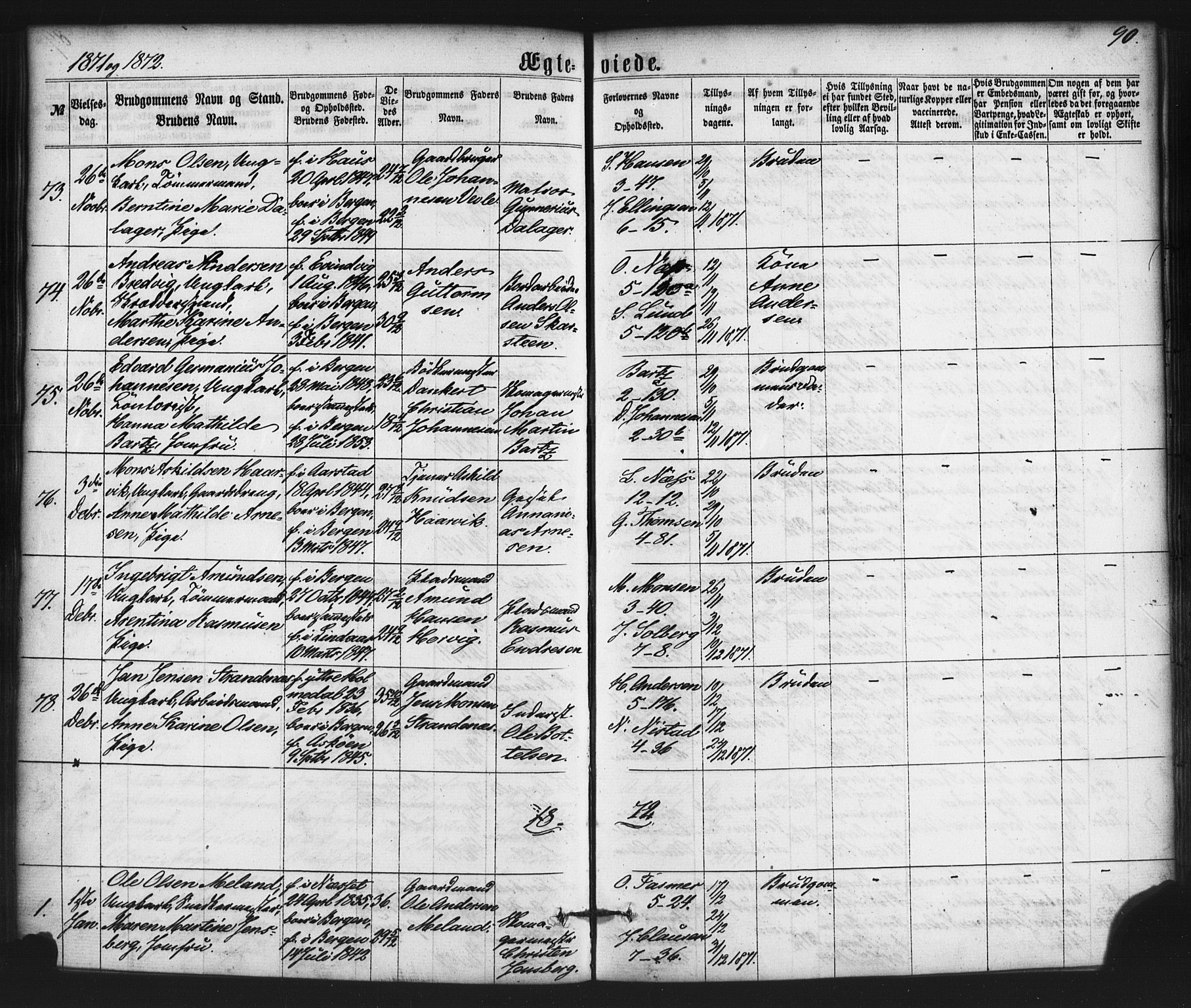 Nykirken Sokneprestembete, SAB/A-77101/H/Haa/L0032: Parish register (official) no. D 2, 1861-1883, p. 90