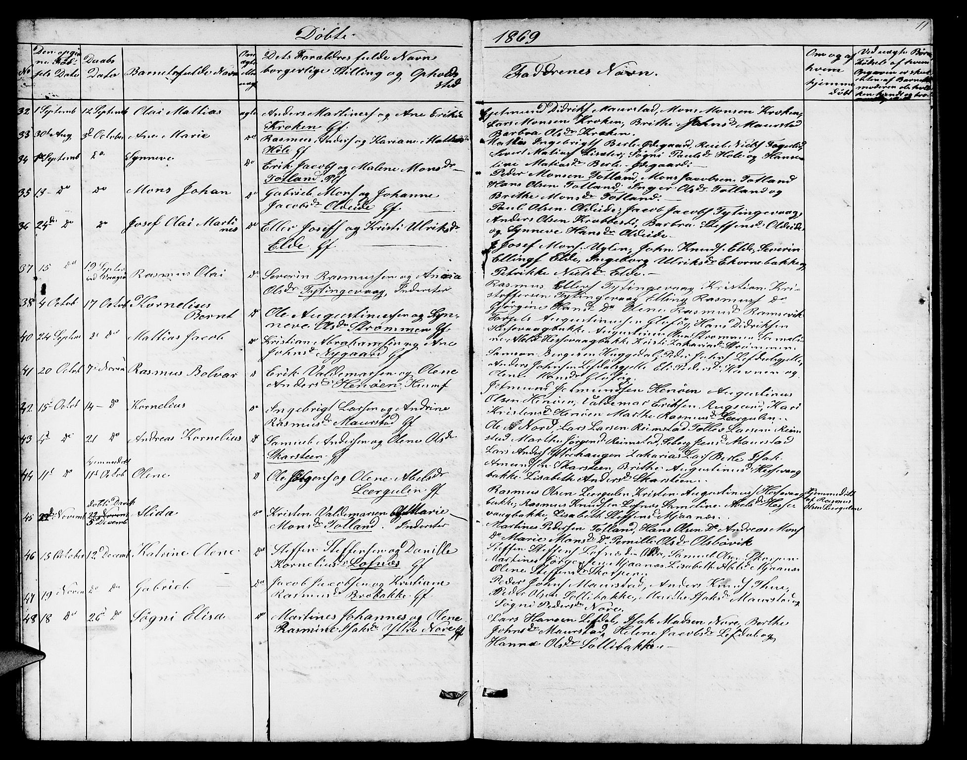 Davik sokneprestembete, AV/SAB-A-79701/H/Hab/Habc/L0001: Parish register (copy) no. C 1, 1866-1888, p. 11