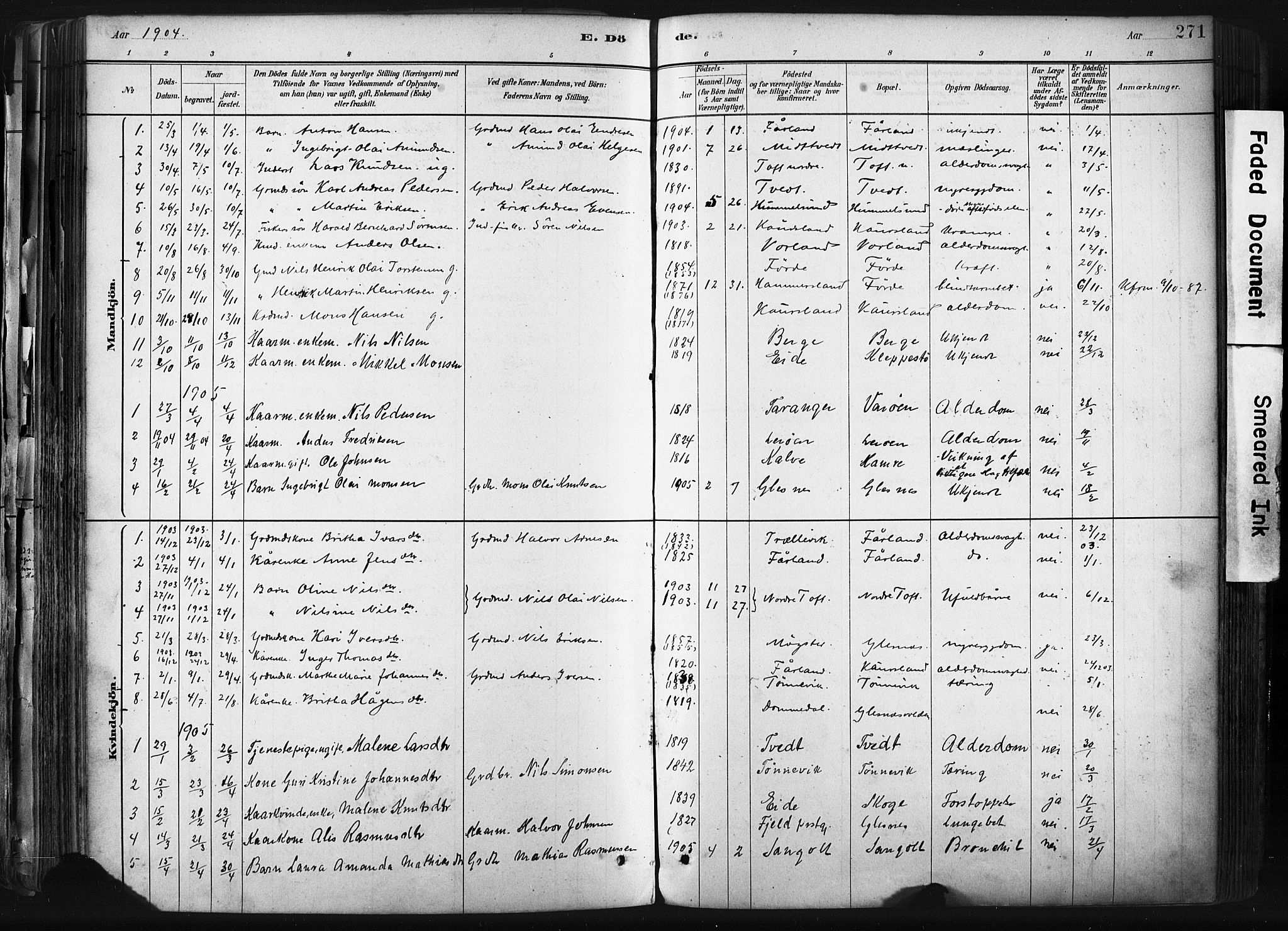 Sund sokneprestembete, SAB/A-99930: Parish register (official) no. B 1, 1882-1907, p. 271