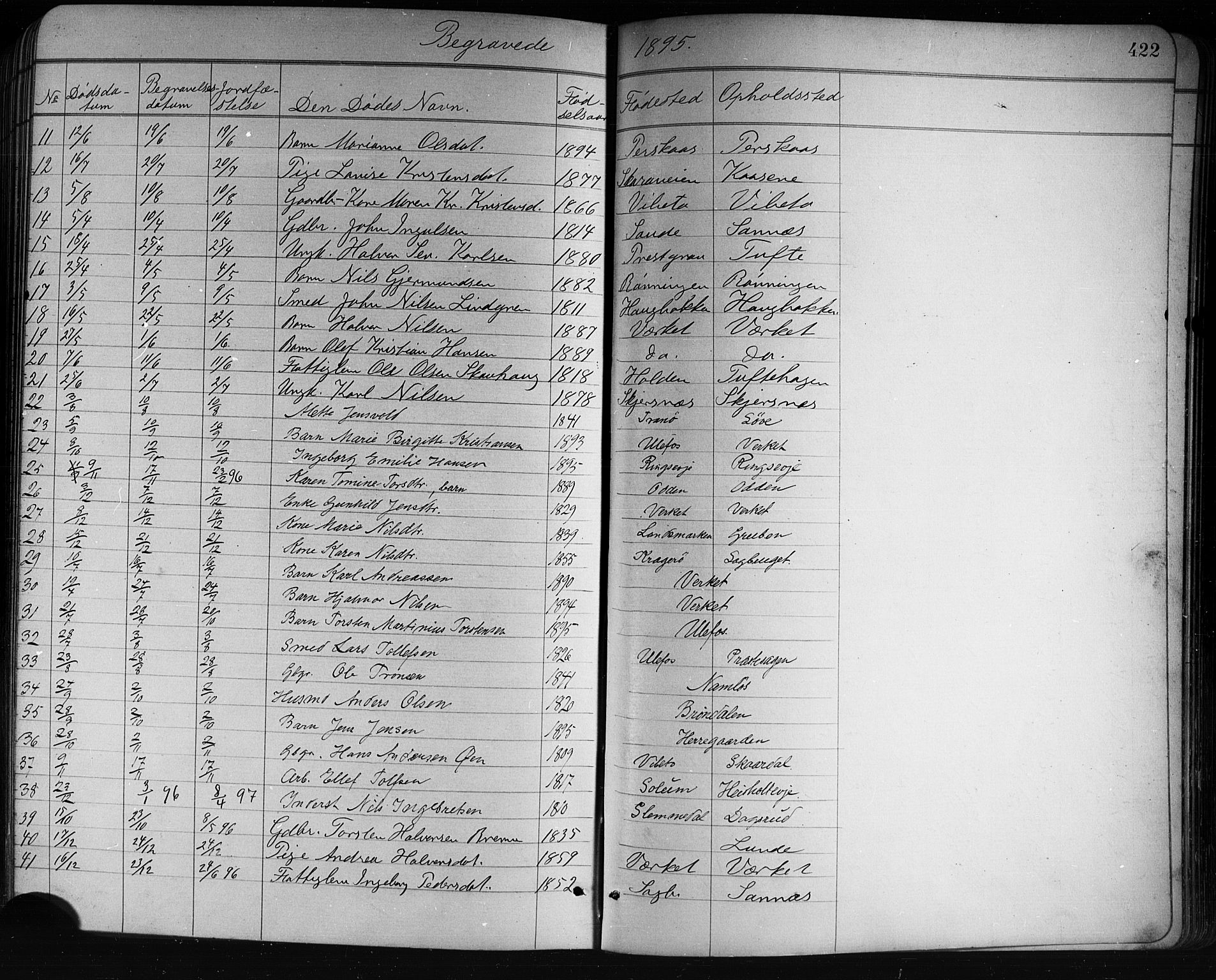 Holla kirkebøker, SAKO/A-272/G/Ga/L0005: Parish register (copy) no. I 5, 1891-1917, p. 422