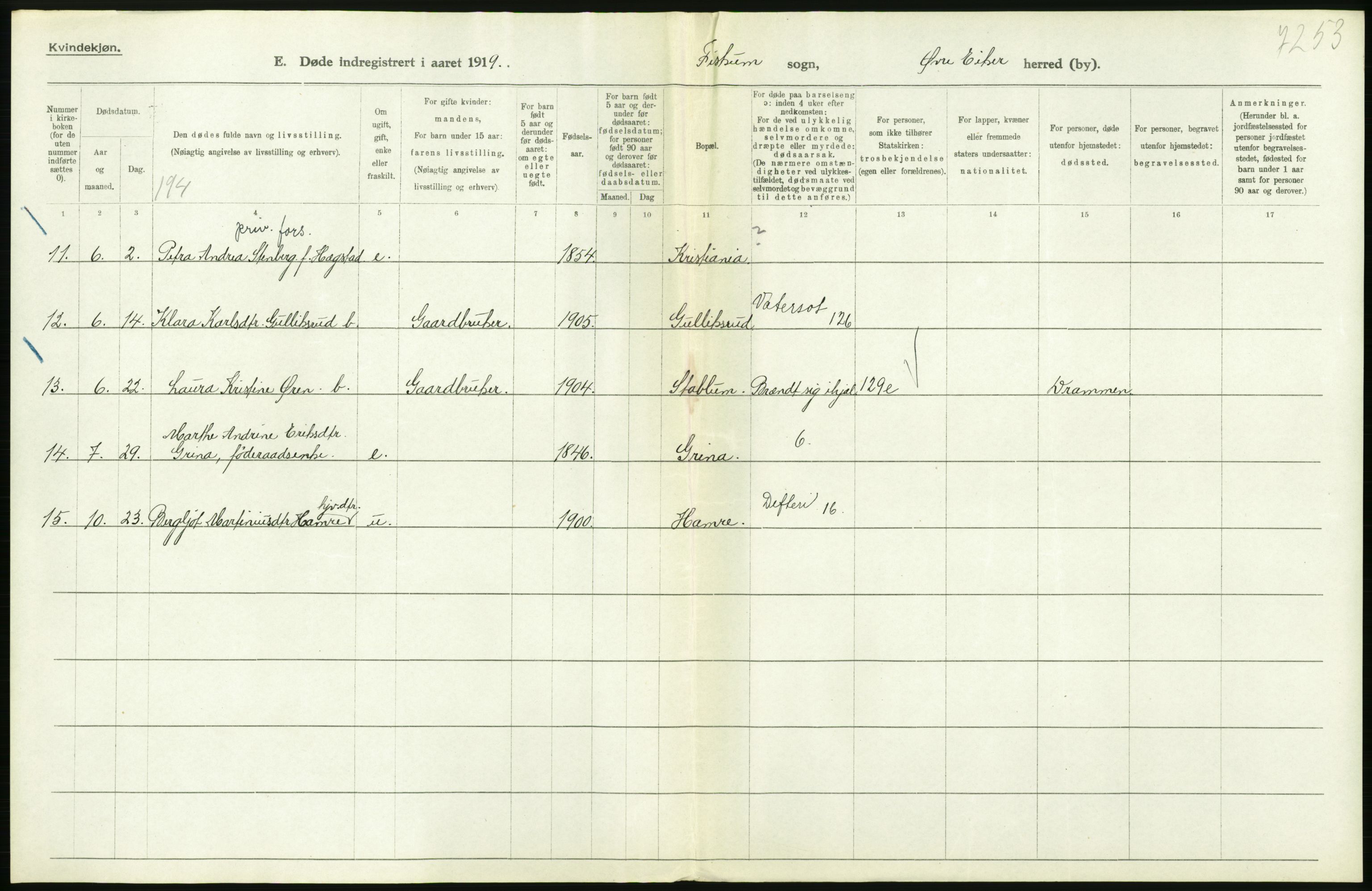 Statistisk sentralbyrå, Sosiodemografiske emner, Befolkning, RA/S-2228/D/Df/Dfb/Dfbi/L0018: Buskerud fylke: Døde. Bygder og byer., 1919, p. 86