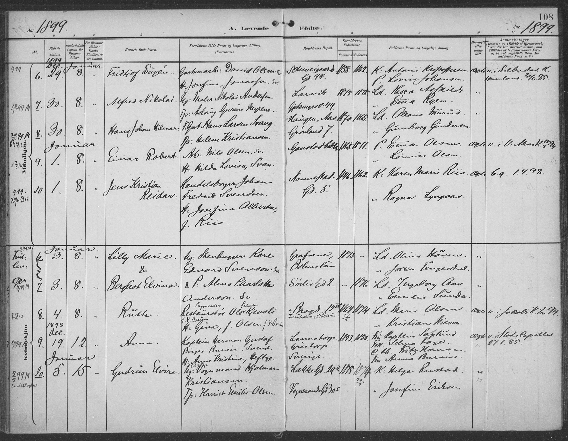 Rikshospitalet prestekontor Kirkebøker, AV/SAO-A-10309b/F/L0011: Parish register (official) no. 11, 1898-1900, p. 108