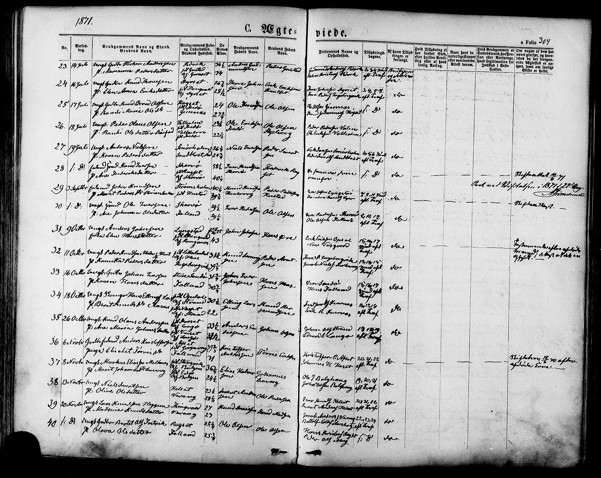 Ministerialprotokoller, klokkerbøker og fødselsregistre - Møre og Romsdal, AV/SAT-A-1454/568/L0805: Parish register (official) no. 568A12 /1, 1869-1884, p. 304