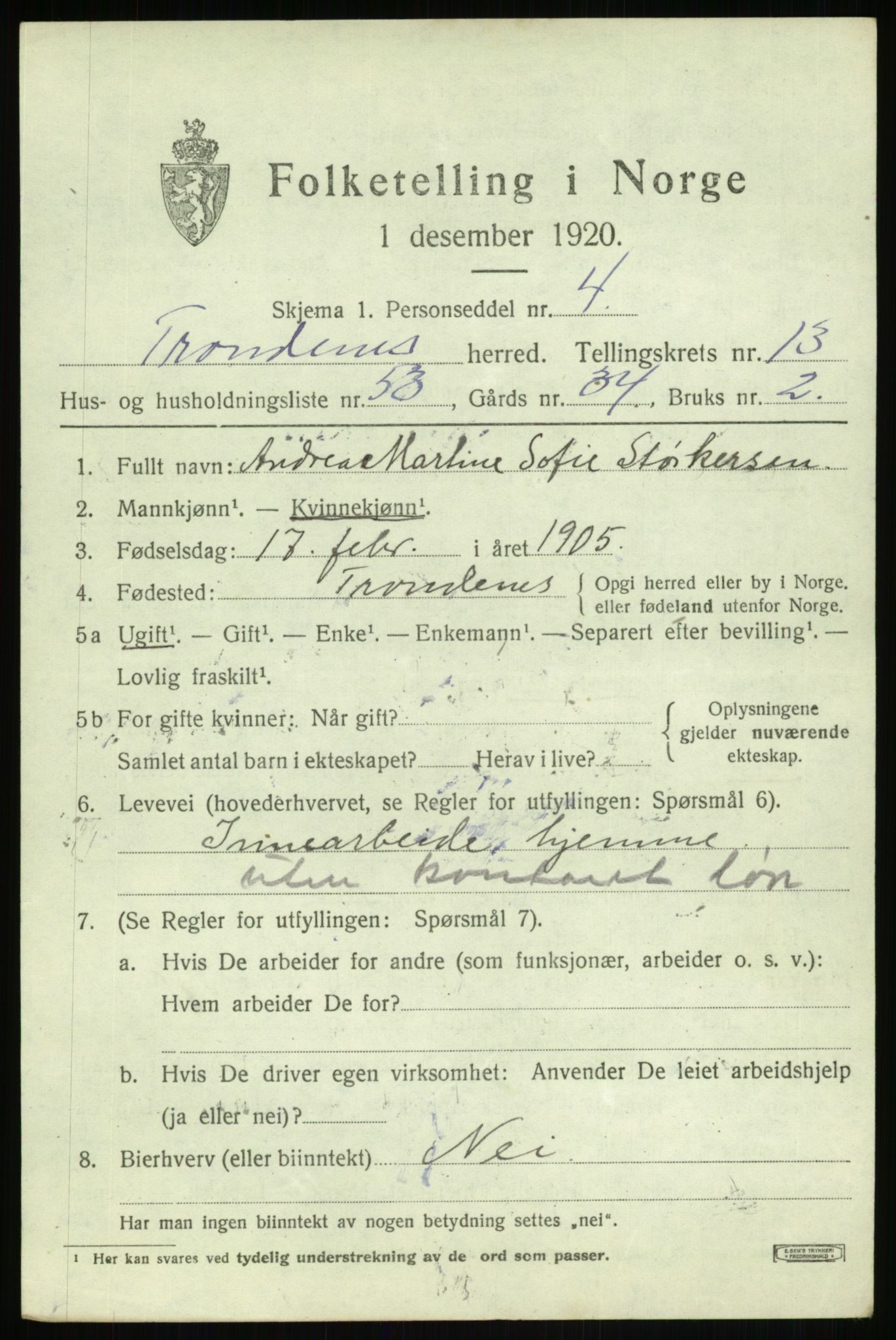 SATØ, 1920 census for Trondenes, 1920, p. 9959