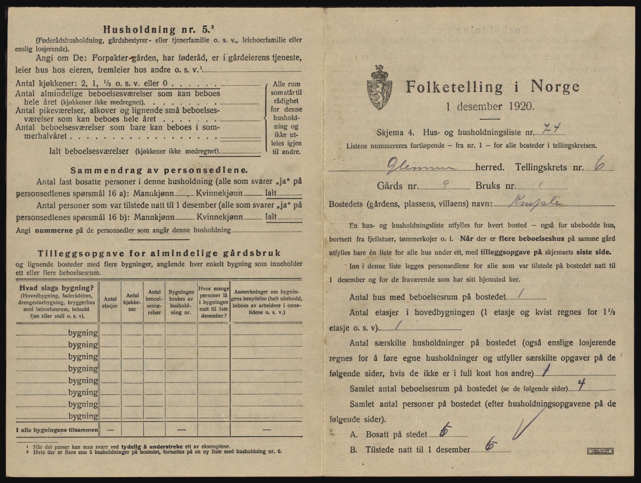 SAO, 1920 census for Glemmen, 1920, p. 2305