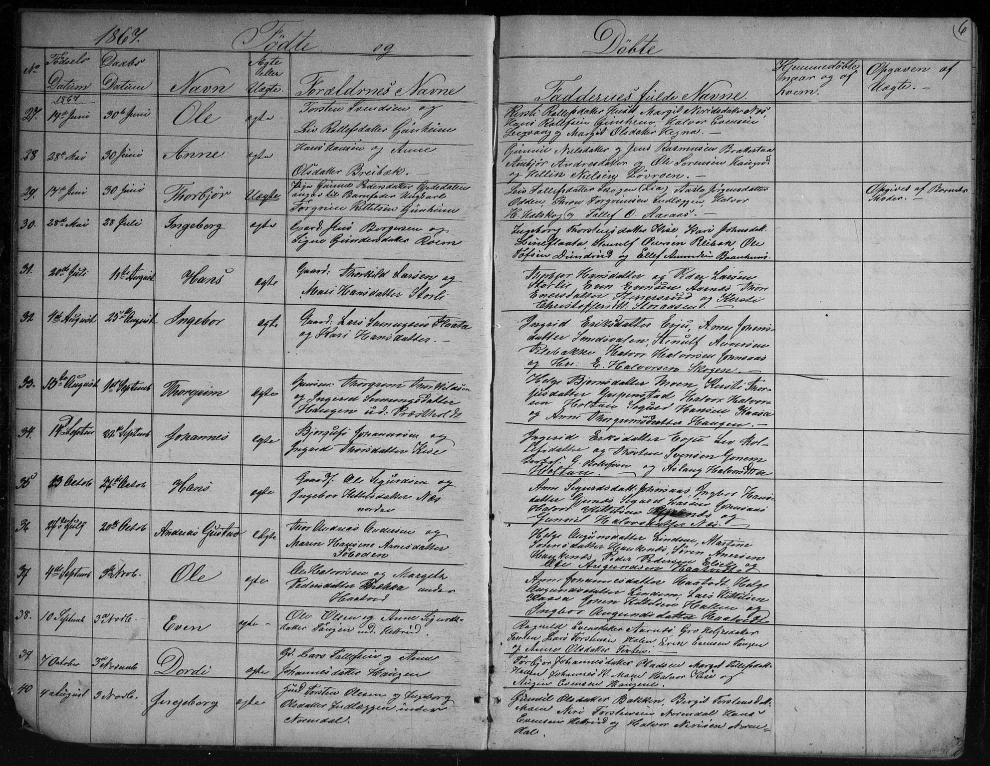 Sauherad kirkebøker, AV/SAKO-A-298/G/Gb/L0002: Parish register (copy) no. II 2, 1866-1897, p. 6