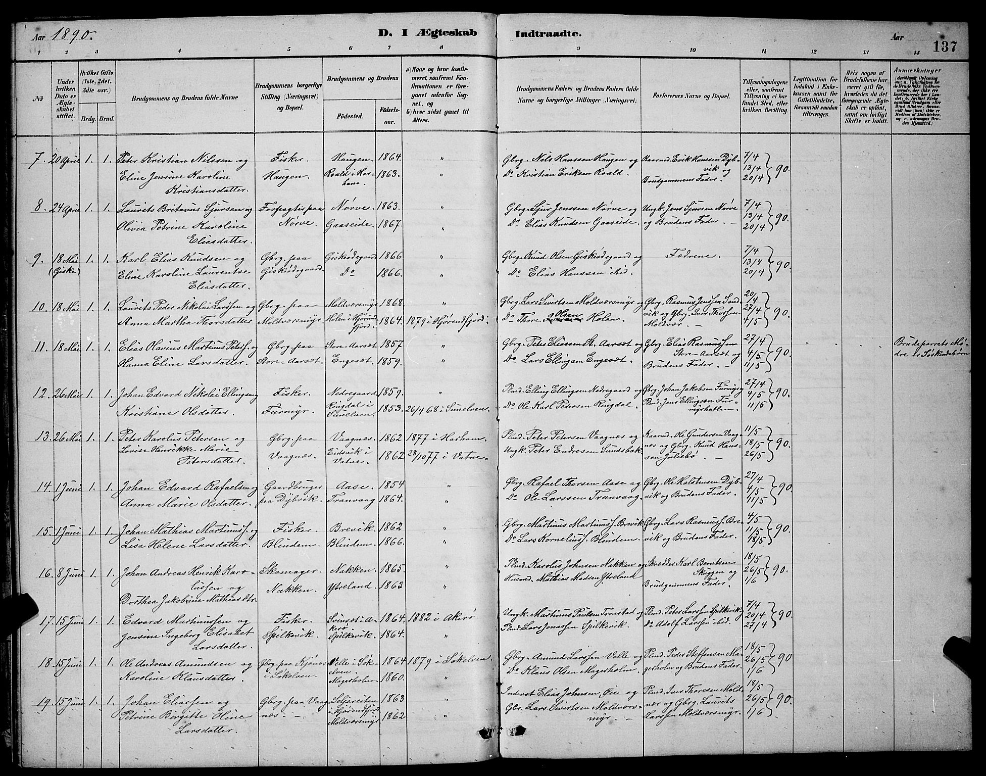 Ministerialprotokoller, klokkerbøker og fødselsregistre - Møre og Romsdal, SAT/A-1454/528/L0430: Parish register (copy) no. 528C11, 1884-1899, p. 137