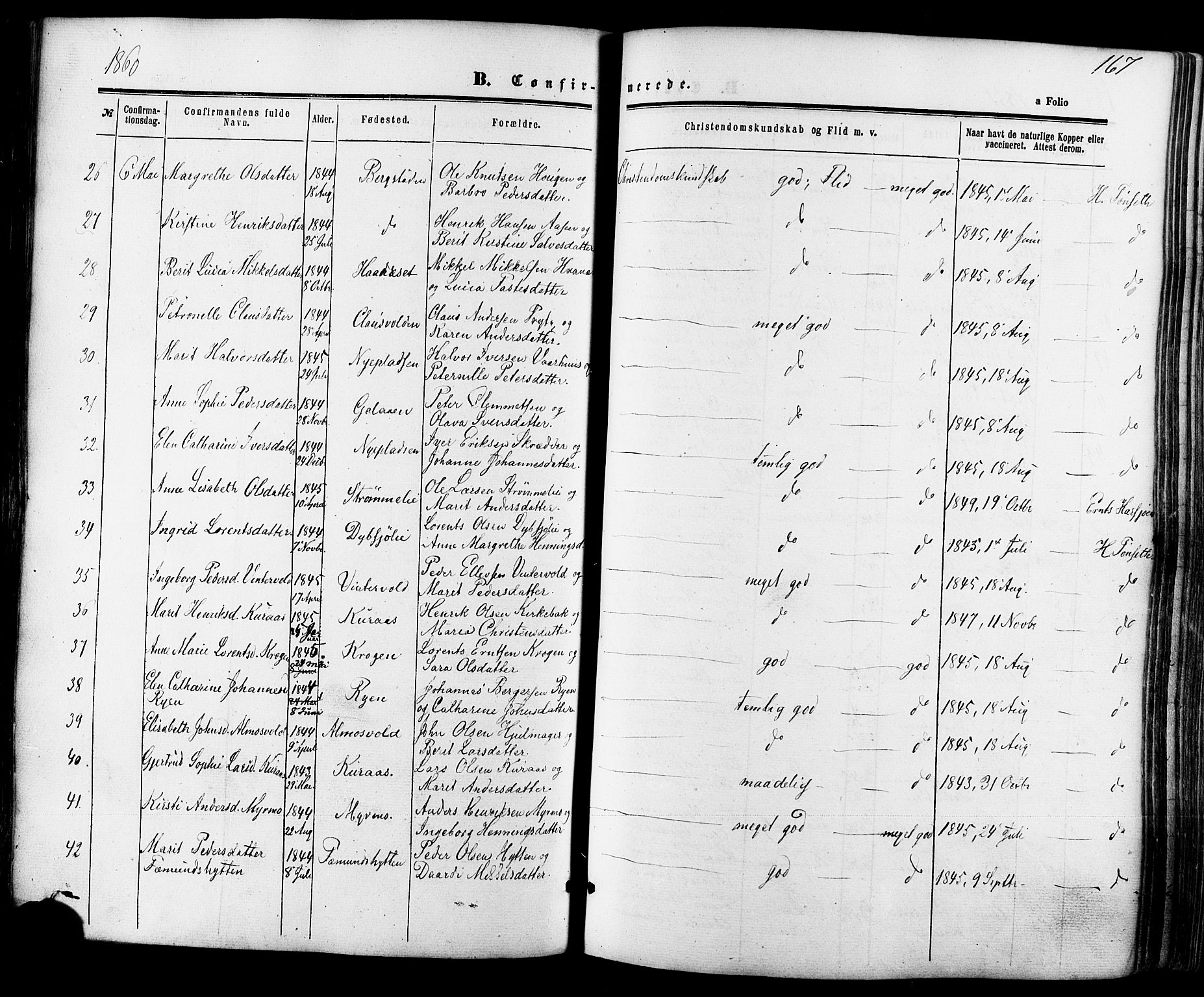 Ministerialprotokoller, klokkerbøker og fødselsregistre - Sør-Trøndelag, SAT/A-1456/681/L0932: Parish register (official) no. 681A10, 1860-1878, p. 167