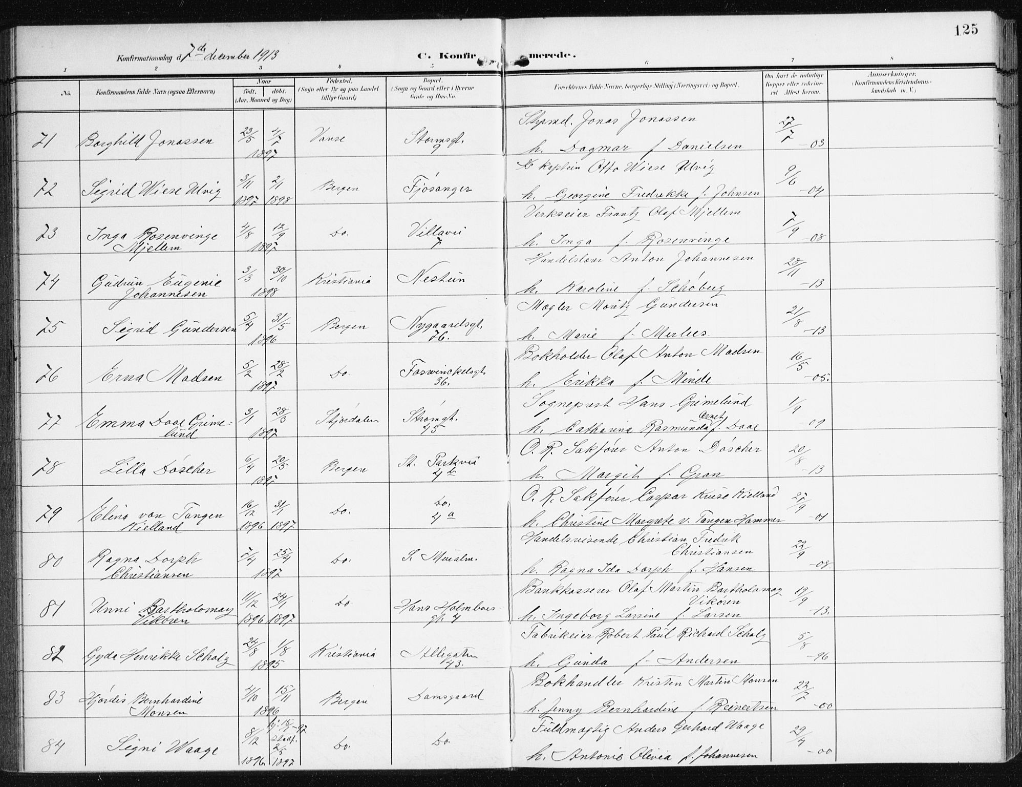 Johanneskirken sokneprestembete, SAB/A-76001/H/Haa/L0009: Parish register (official) no. C 2, 1907-1924, p. 125