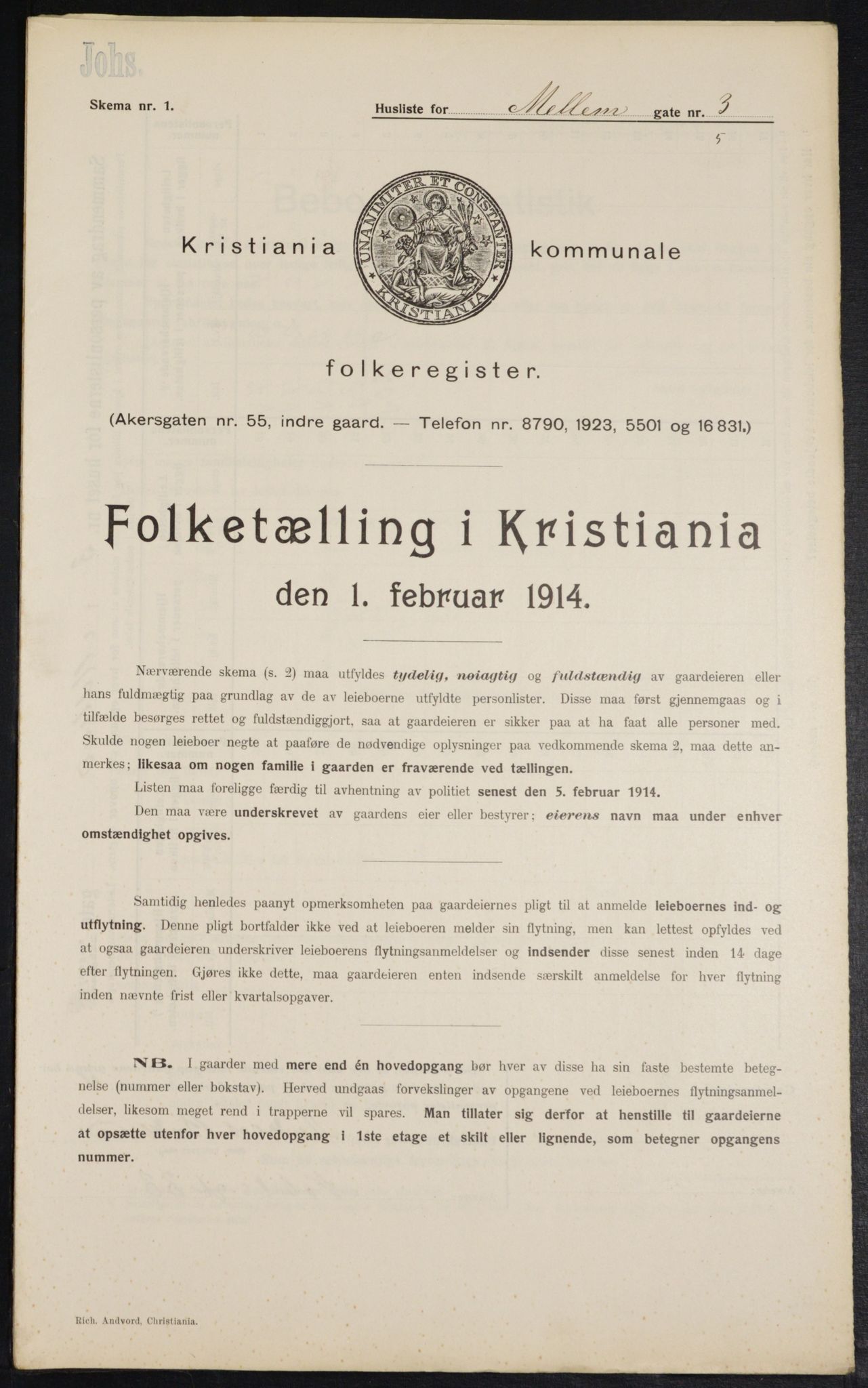 OBA, Municipal Census 1914 for Kristiania, 1914, p. 64991