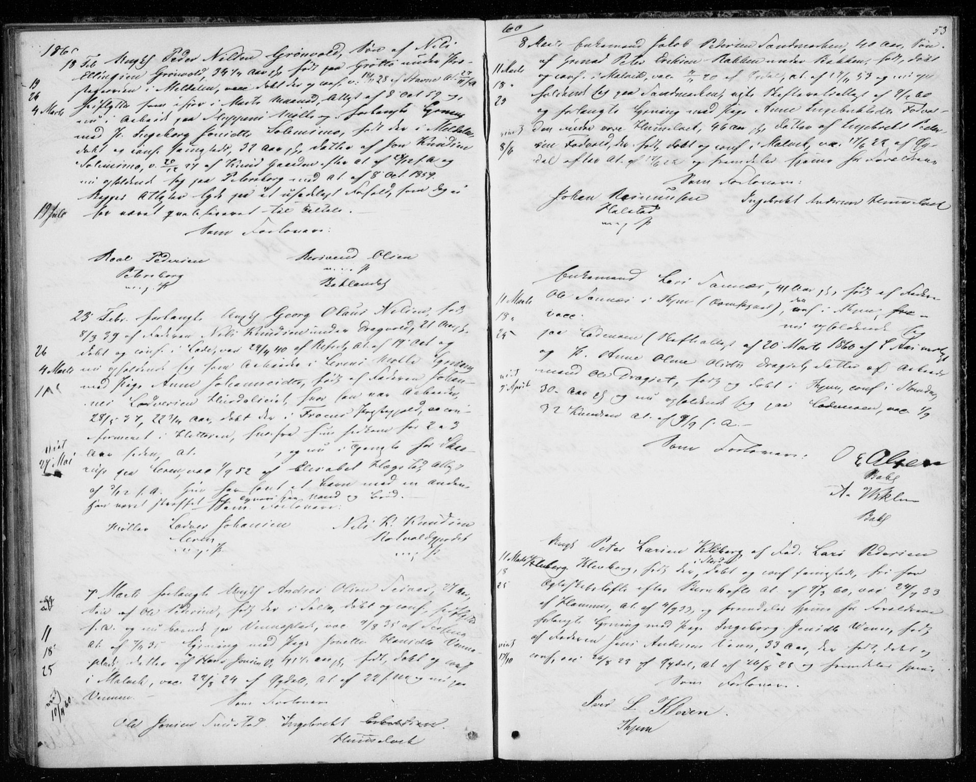 Ministerialprotokoller, klokkerbøker og fødselsregistre - Sør-Trøndelag, SAT/A-1456/606/L0297: Banns register no. 606A12, 1854-1861, p. 53