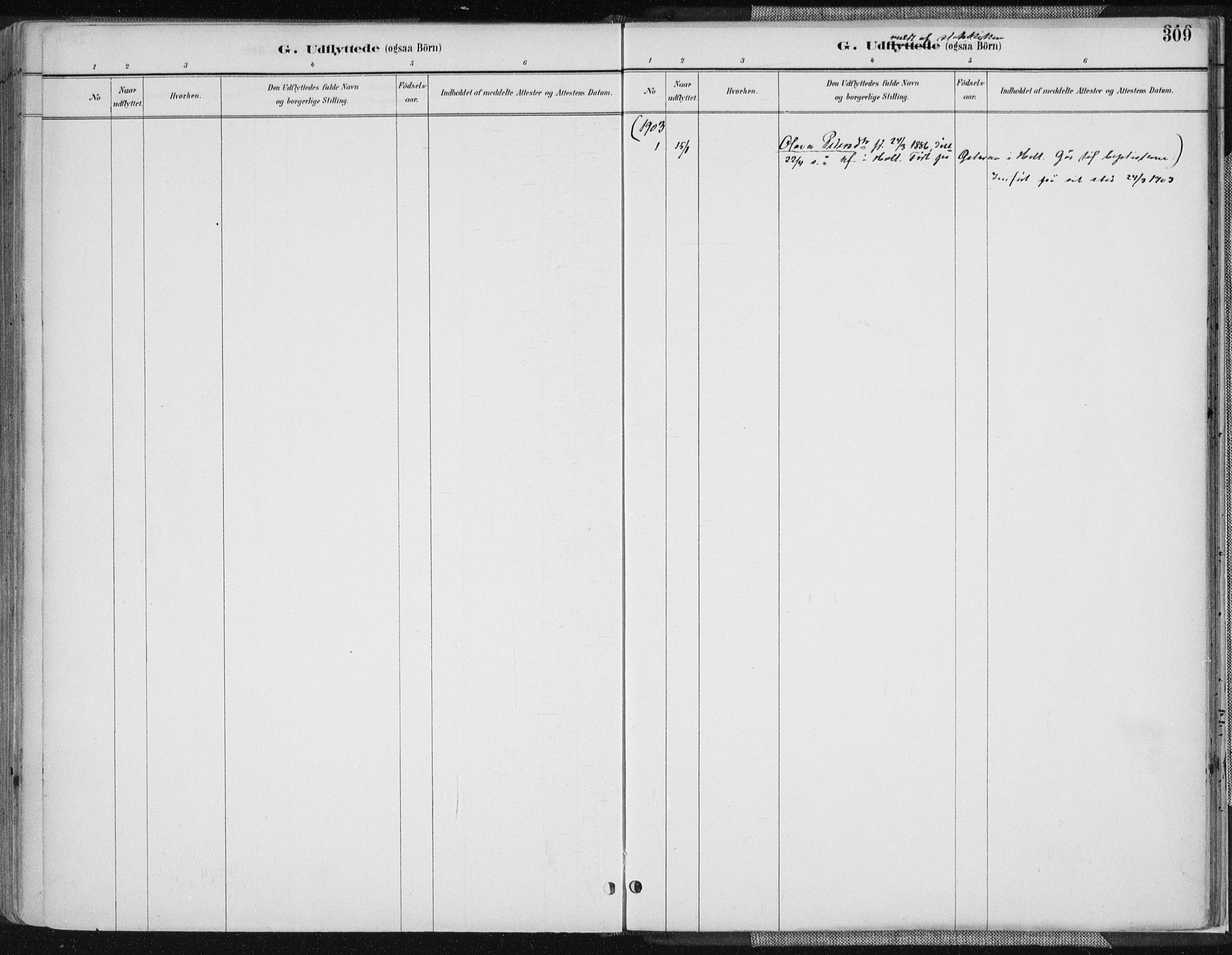 Tvedestrand sokneprestkontor, SAK/1111-0042/F/Fa/L0001: Parish register (official) no. A 1, 1885-1916, p. 309