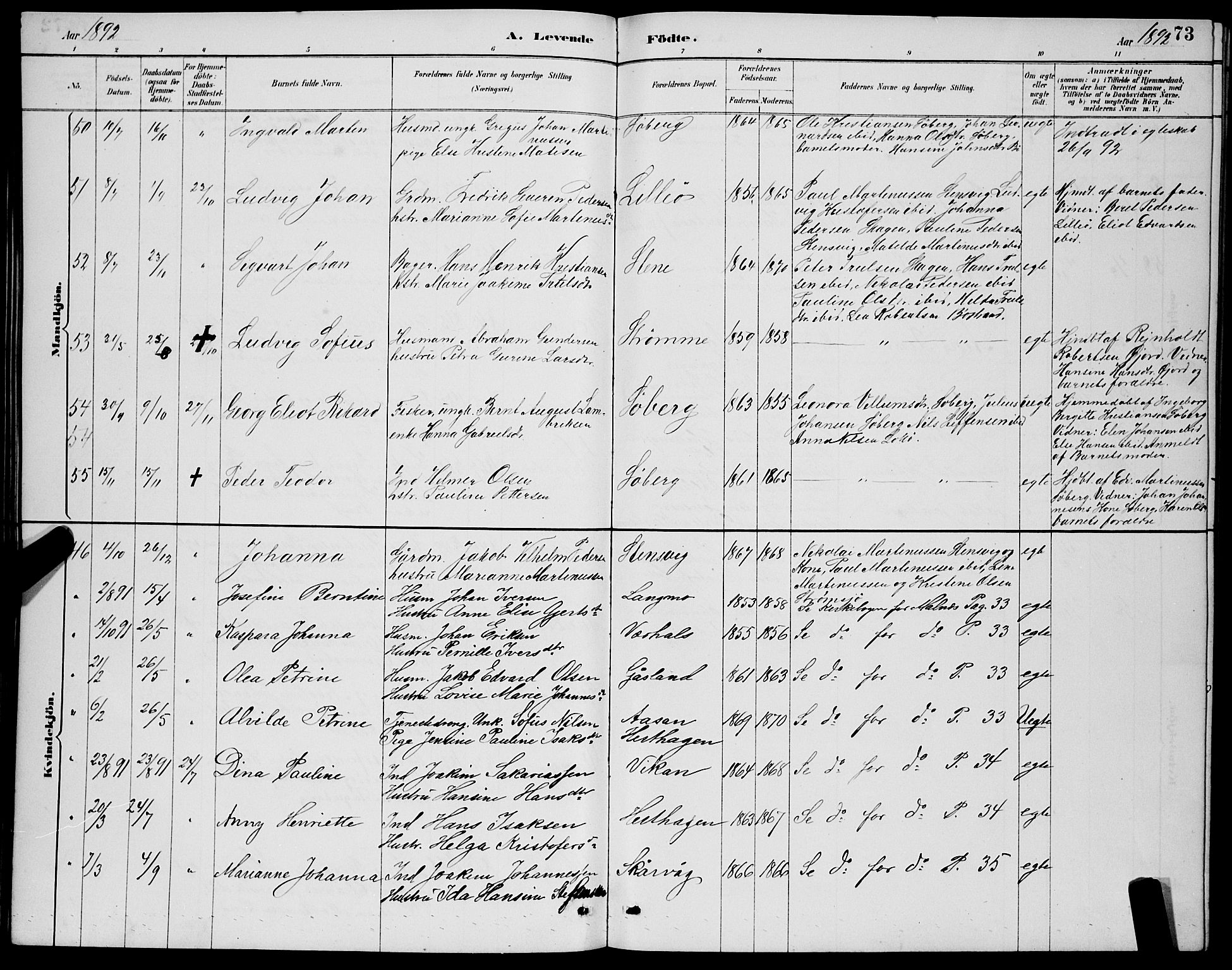 Ministerialprotokoller, klokkerbøker og fødselsregistre - Nordland, AV/SAT-A-1459/891/L1315: Parish register (copy) no. 891C04, 1886-1893, p. 73