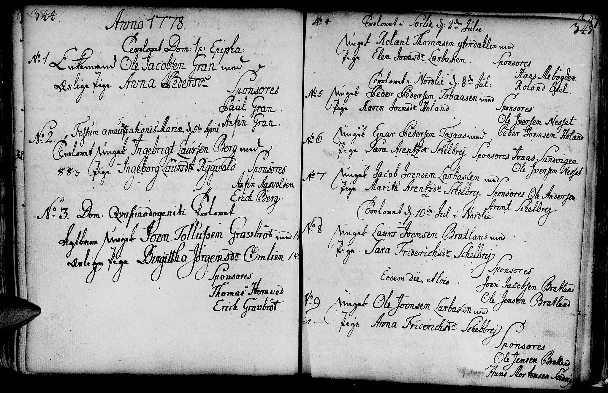 Ministerialprotokoller, klokkerbøker og fødselsregistre - Nord-Trøndelag, SAT/A-1458/749/L0467: Parish register (official) no. 749A01, 1733-1787, p. 344-345