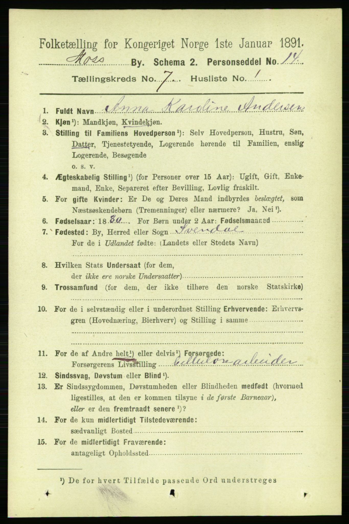 RA, 1891 census for 0104 Moss, 1891, p. 3565