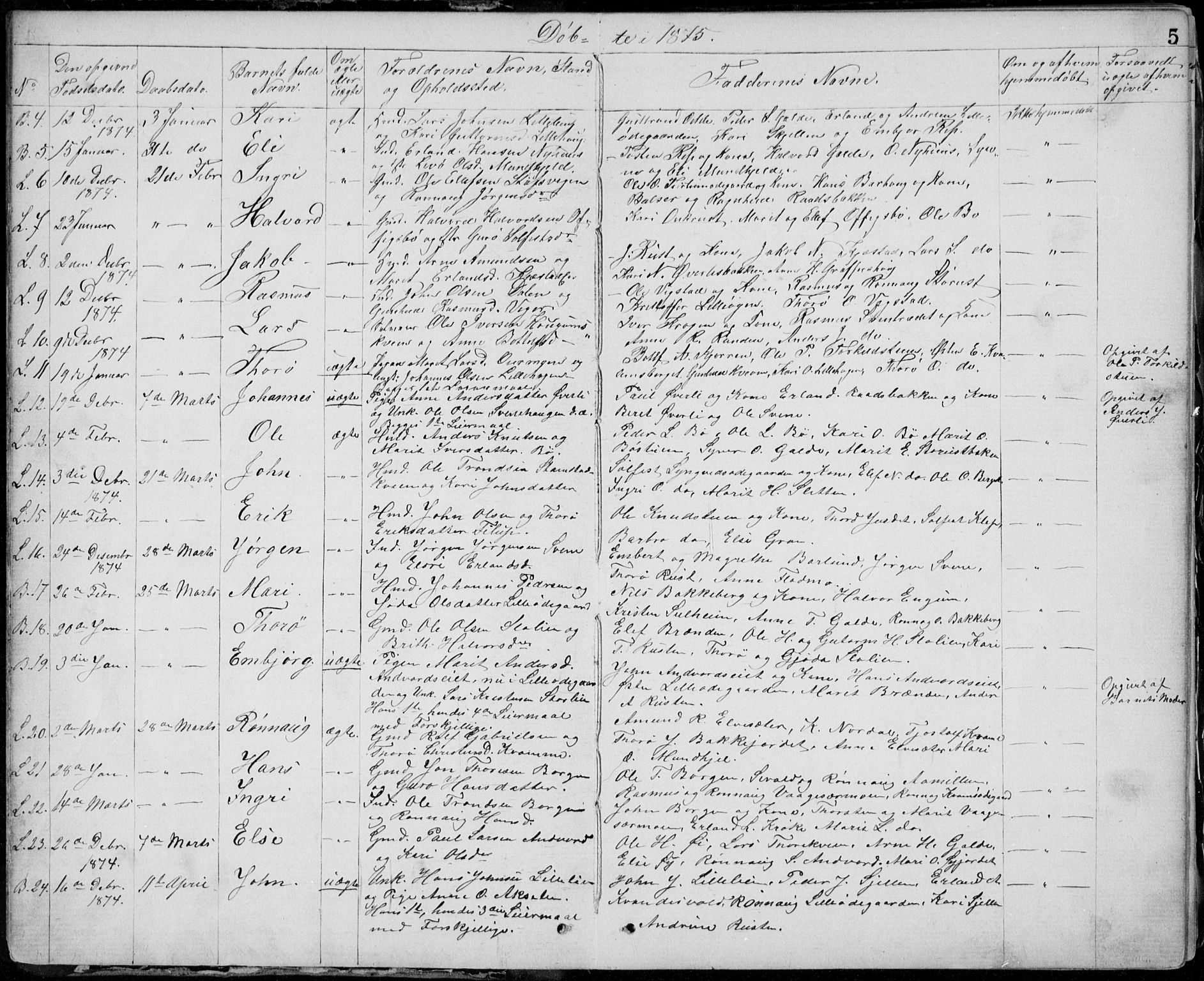 Lom prestekontor, SAH/PREST-070/L/L0013: Parish register (copy) no. 13, 1874-1938, p. 5