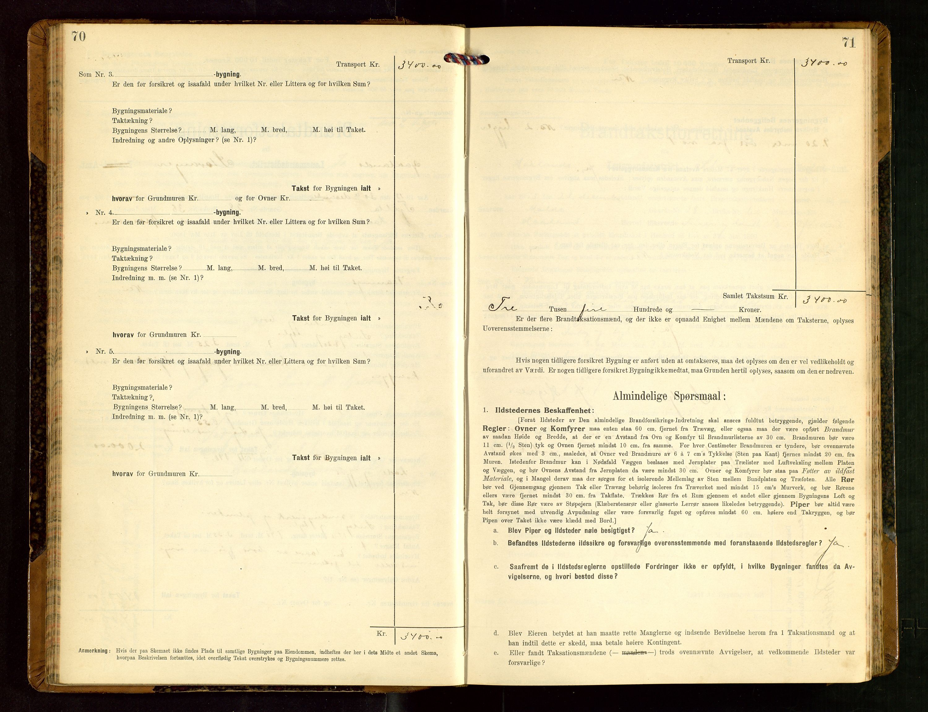 Håland lensmannskontor, AV/SAST-A-100100/Gob/L0004: Branntakstprotokoll - skjematakst. Register i boken., 1913-1915, p. 70-71