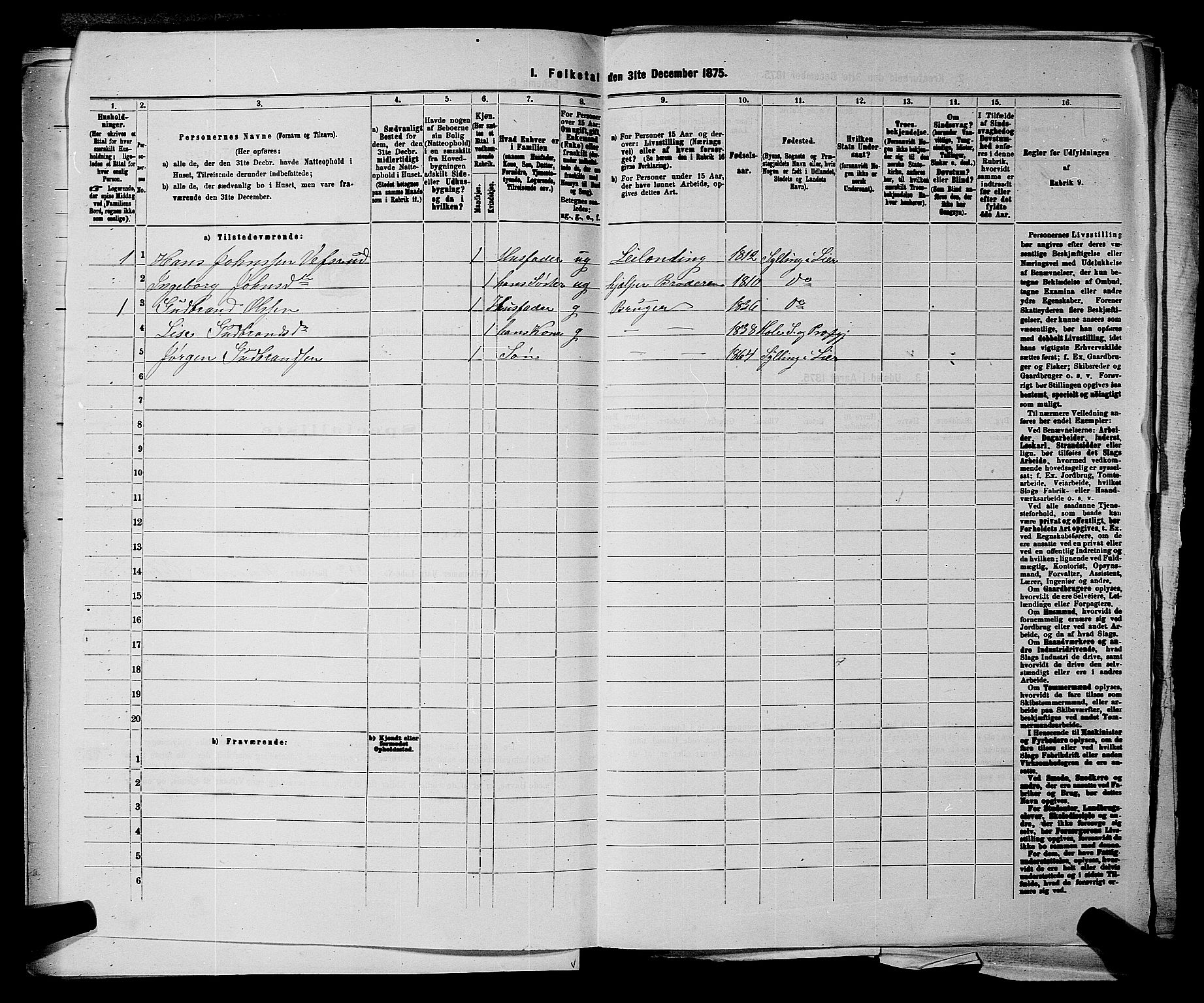 SAKO, 1875 census for 0626P Lier, 1875, p. 2425