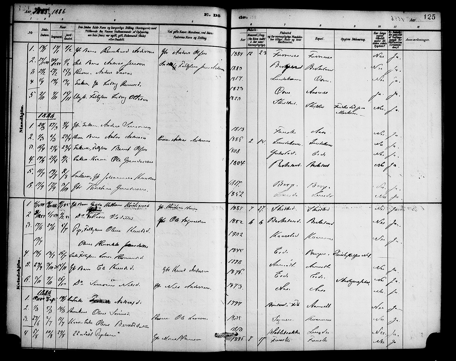 Gaular sokneprestembete, AV/SAB-A-80001/H/Haa: Parish register (official) no. C 1, 1882-1897, p. 125