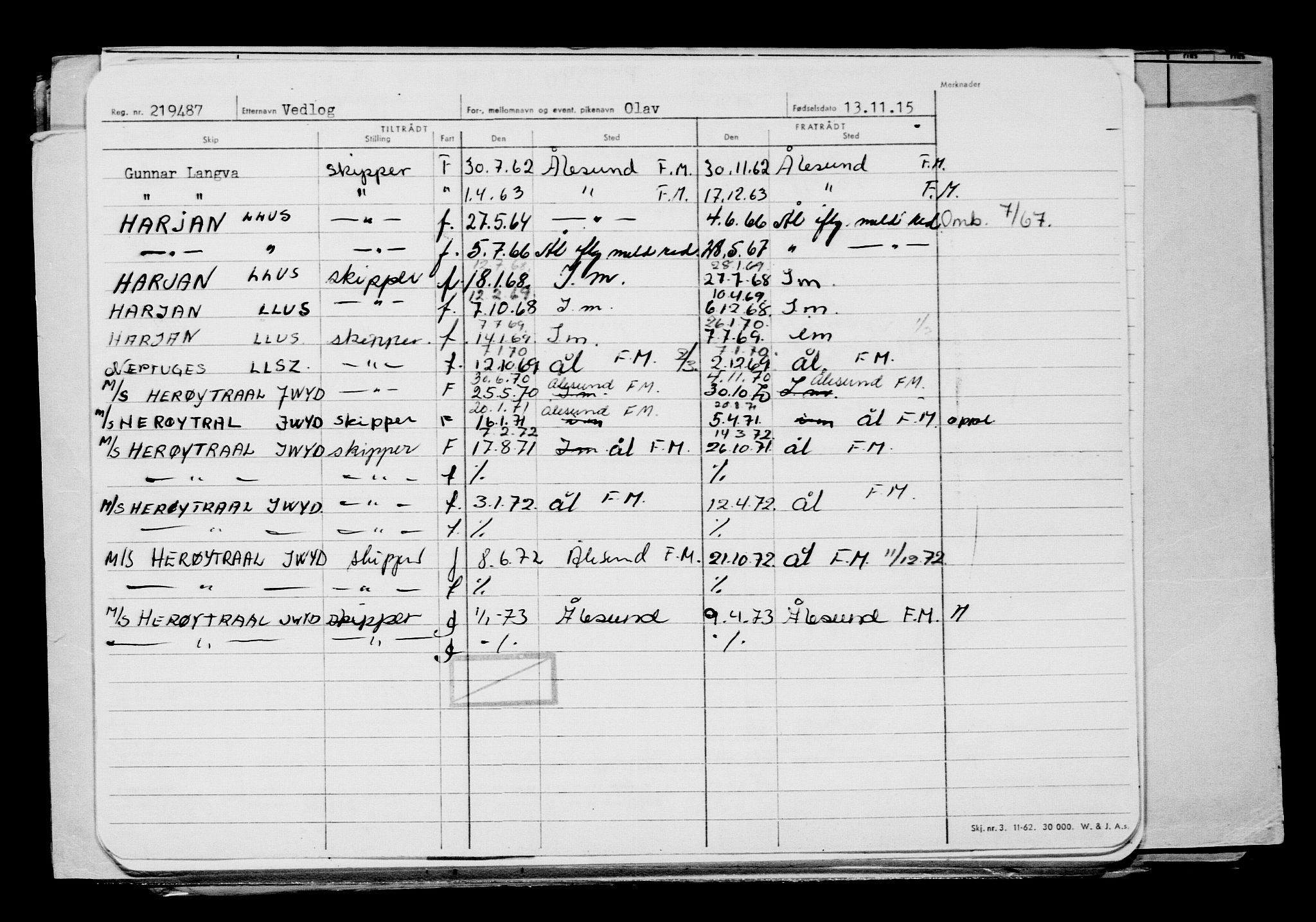 Direktoratet for sjømenn, RA/S-3545/G/Gb/L0134: Hovedkort, 1915, p. 487