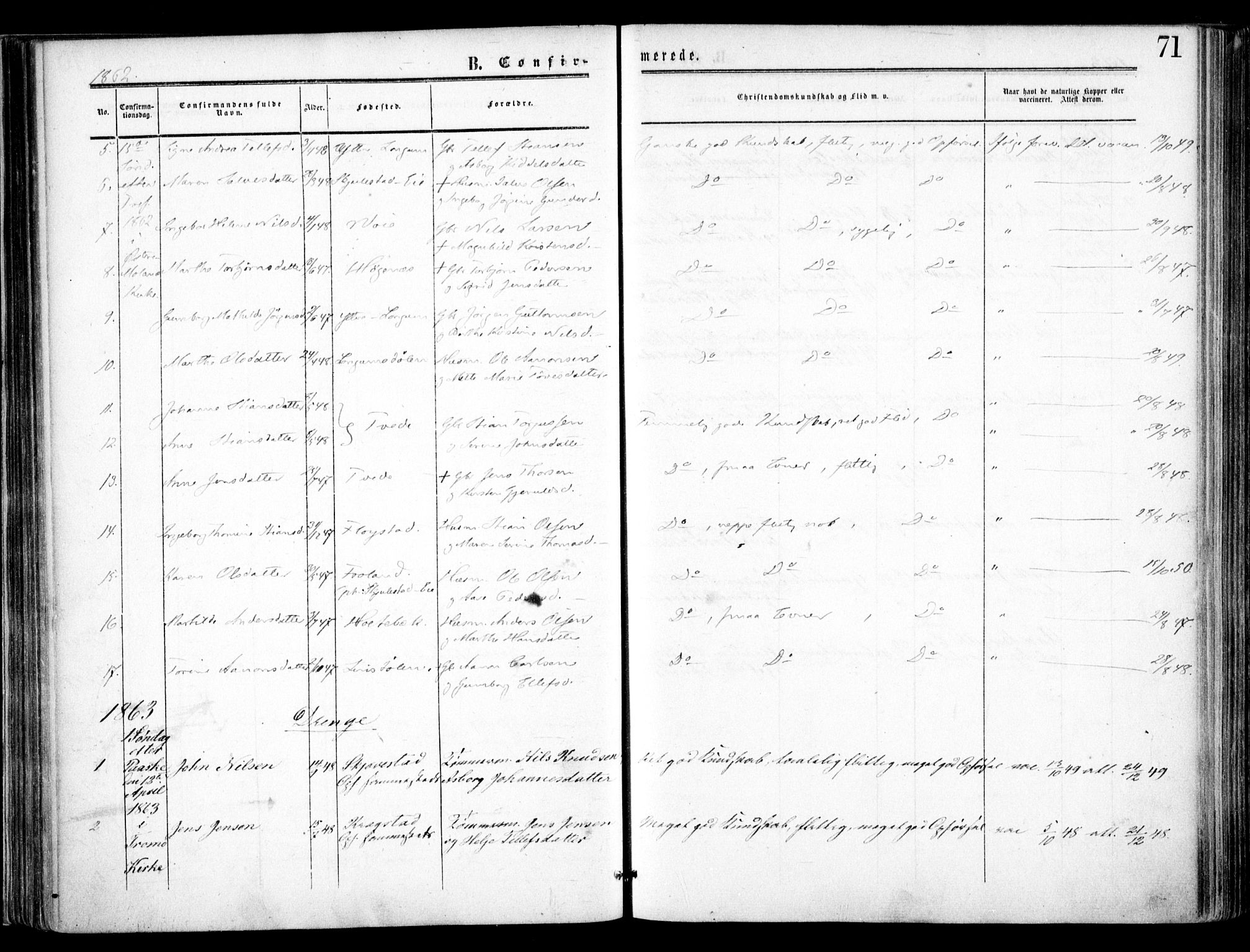 Austre Moland sokneprestkontor, SAK/1111-0001/F/Fa/Faa/L0008: Parish register (official) no. A 8, 1858-1868, p. 71