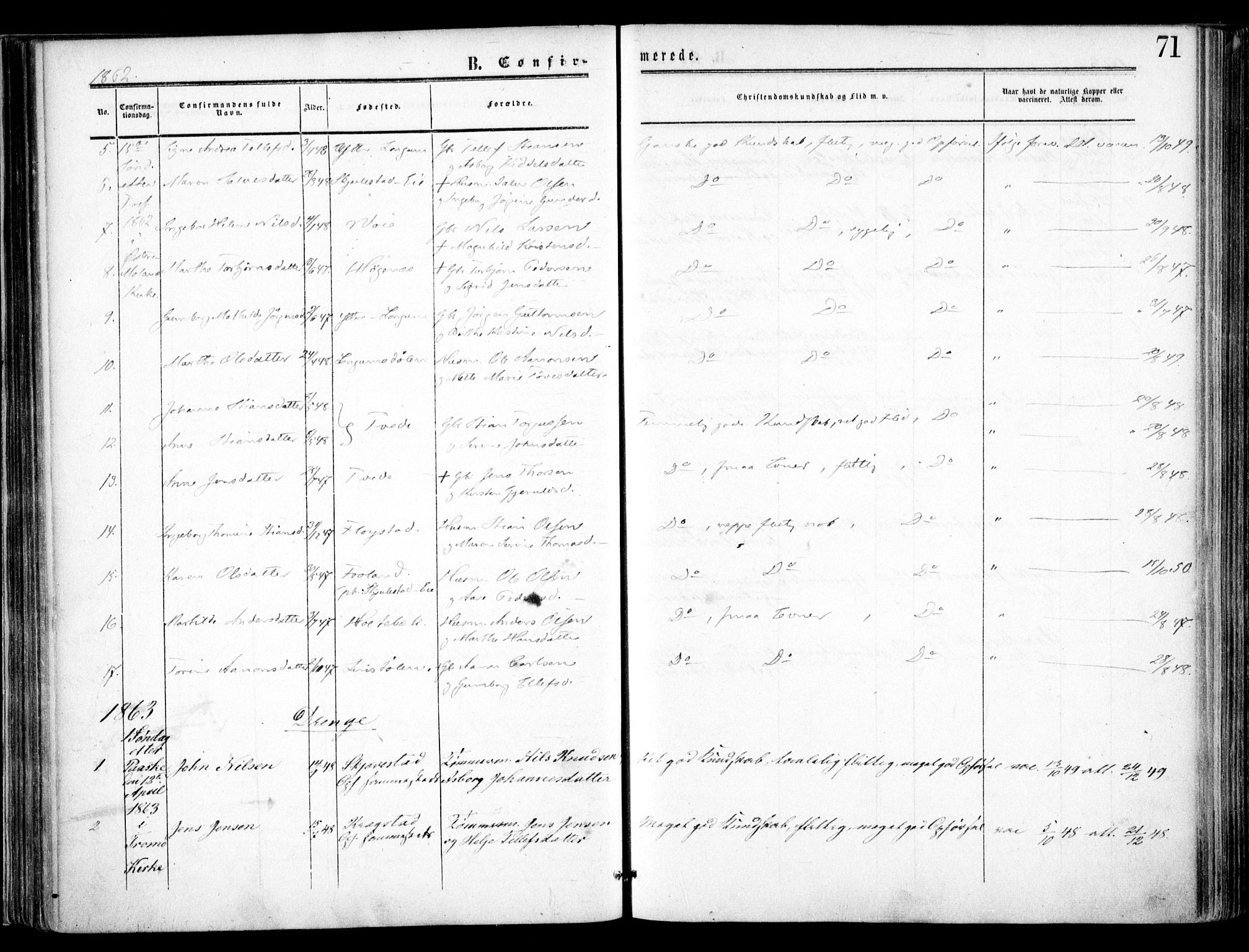 Austre Moland sokneprestkontor, AV/SAK-1111-0001/F/Fa/Faa/L0008: Parish register (official) no. A 8, 1858-1868, p. 71