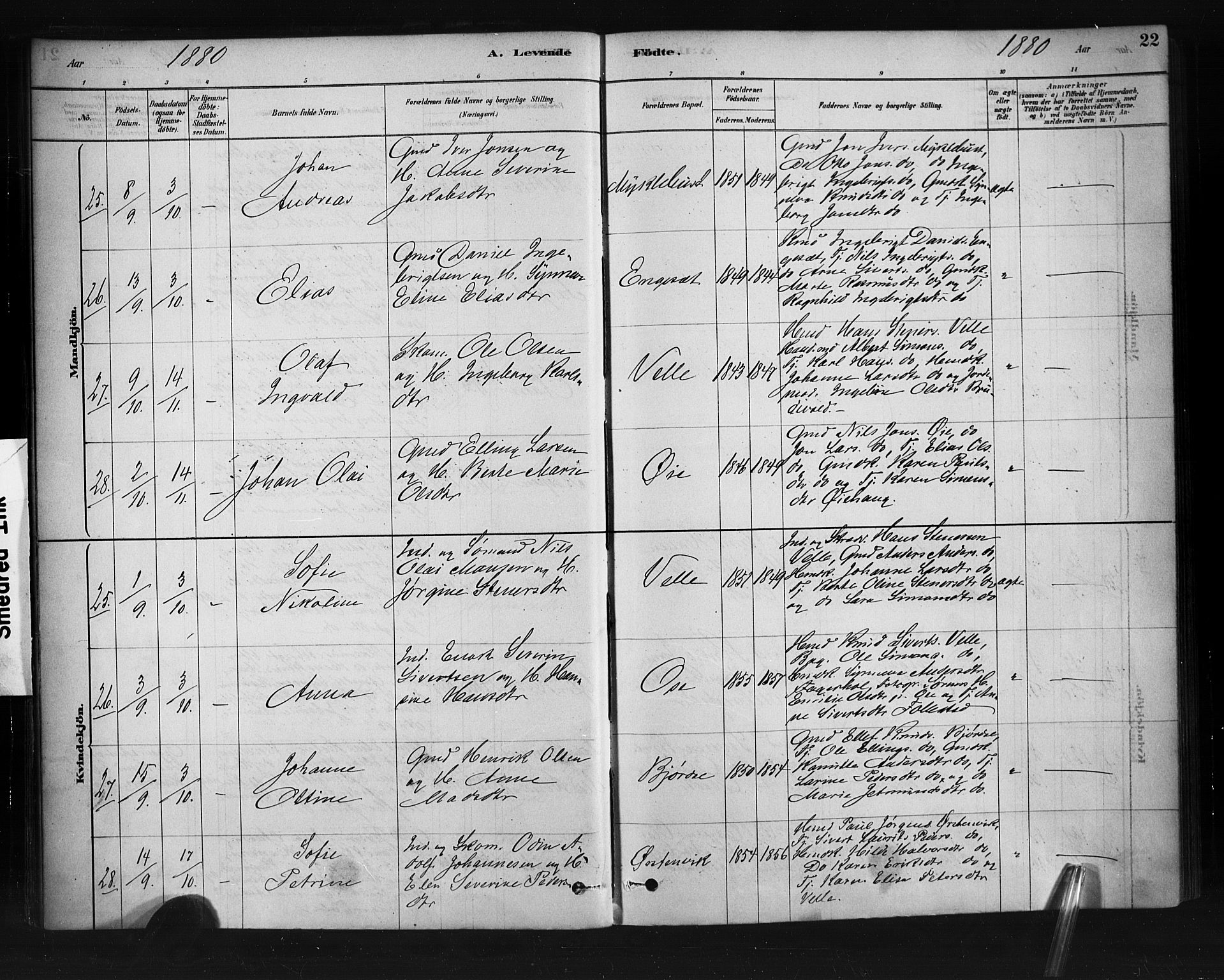 Ministerialprotokoller, klokkerbøker og fødselsregistre - Møre og Romsdal, AV/SAT-A-1454/513/L0176: Parish register (official) no. 513A03, 1877-1889, p. 22