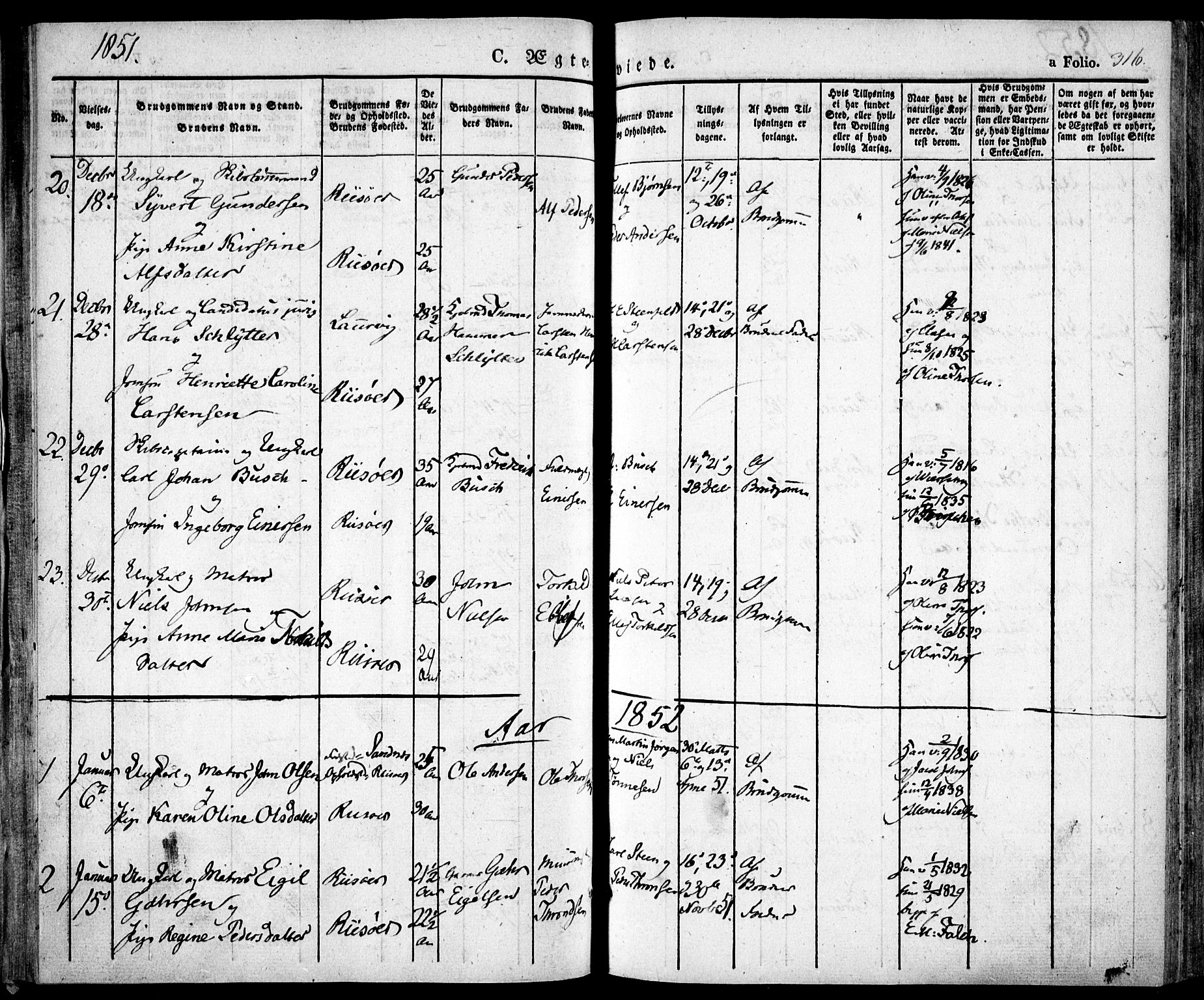 Risør sokneprestkontor, AV/SAK-1111-0035/F/Fa/L0003: Parish register (official) no. A 3, 1838-1864, p. 316