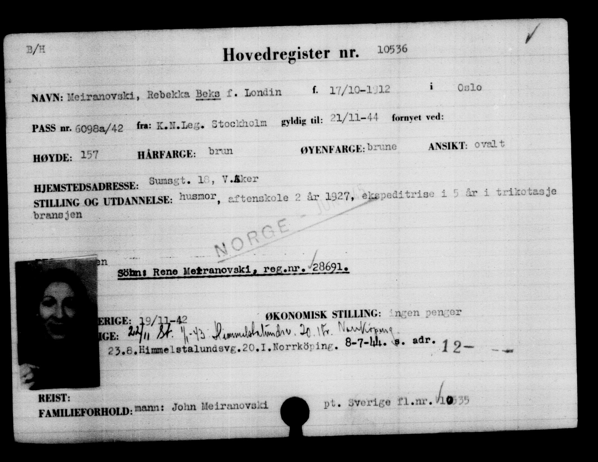 Utenriksstasjonene, Legasjonen i Stockholm, Flyktningkontoret, AV/RA-S-6753/V/Va/L0006: Kjesäterkartoteket, flyktninger med registreringsnr. 9400-12711, 1940-1945, p. 1310