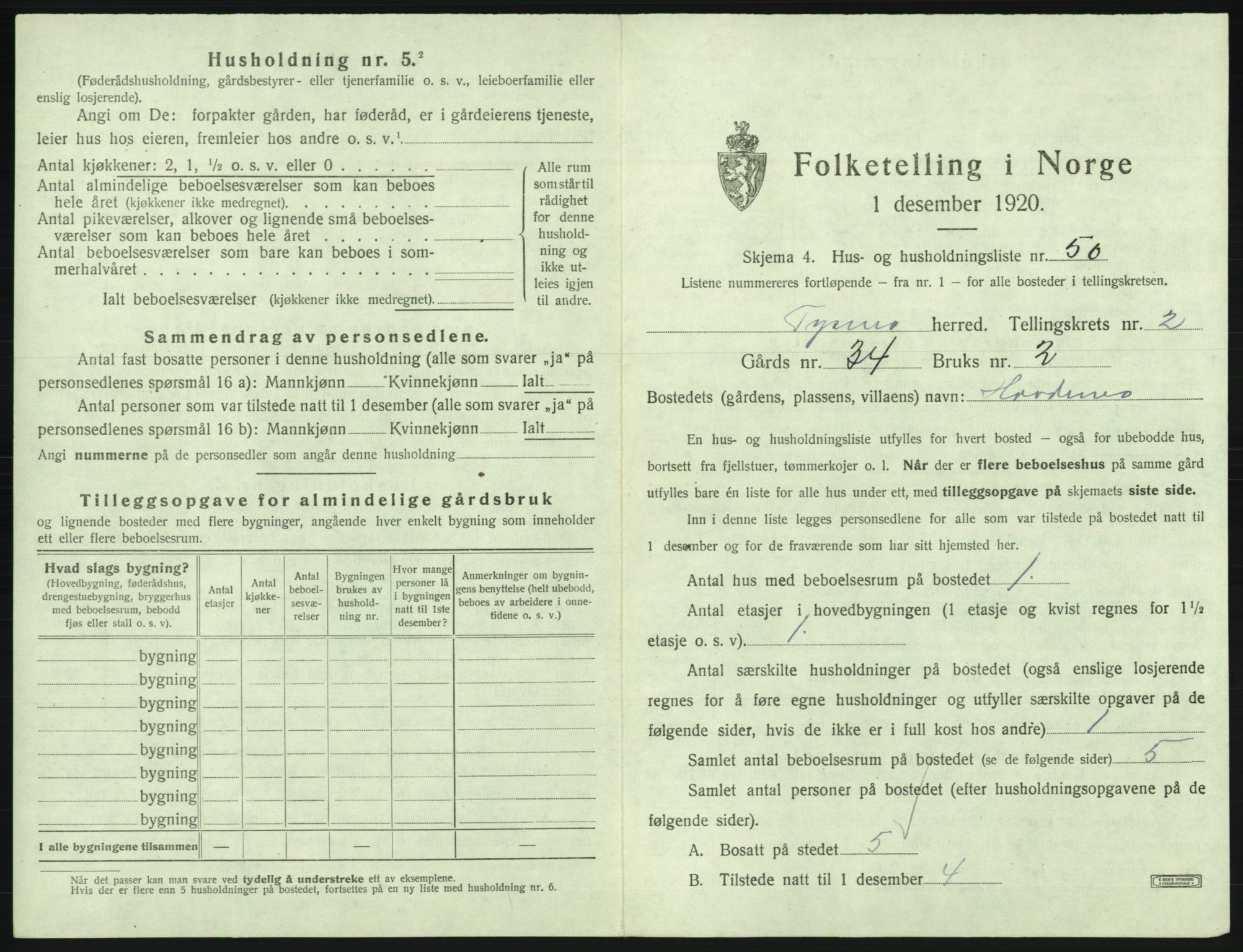 SAB, 1920 census for Tysnes, 1920, p. 255