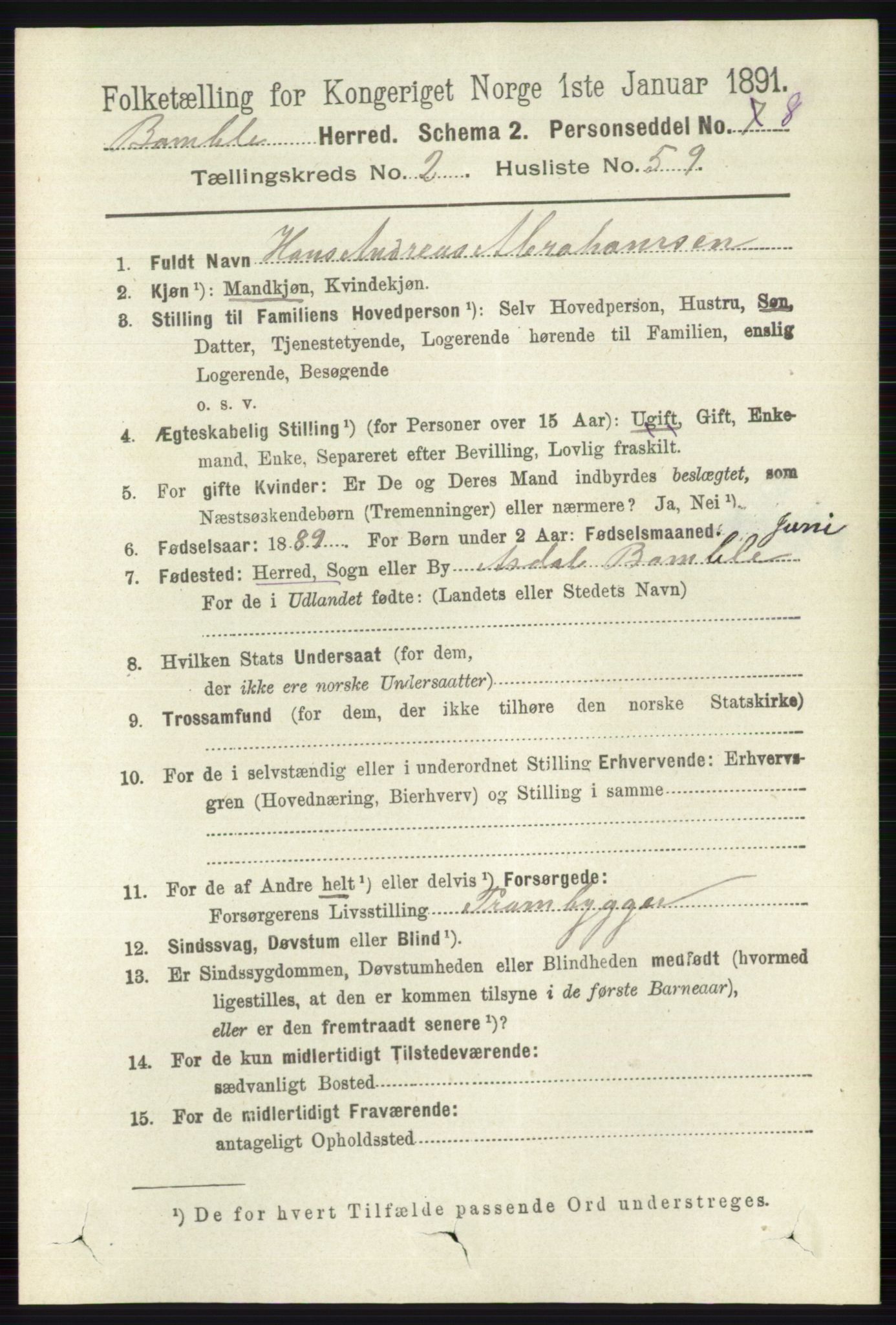 RA, 1891 census for 0814 Bamble, 1891, p. 1347