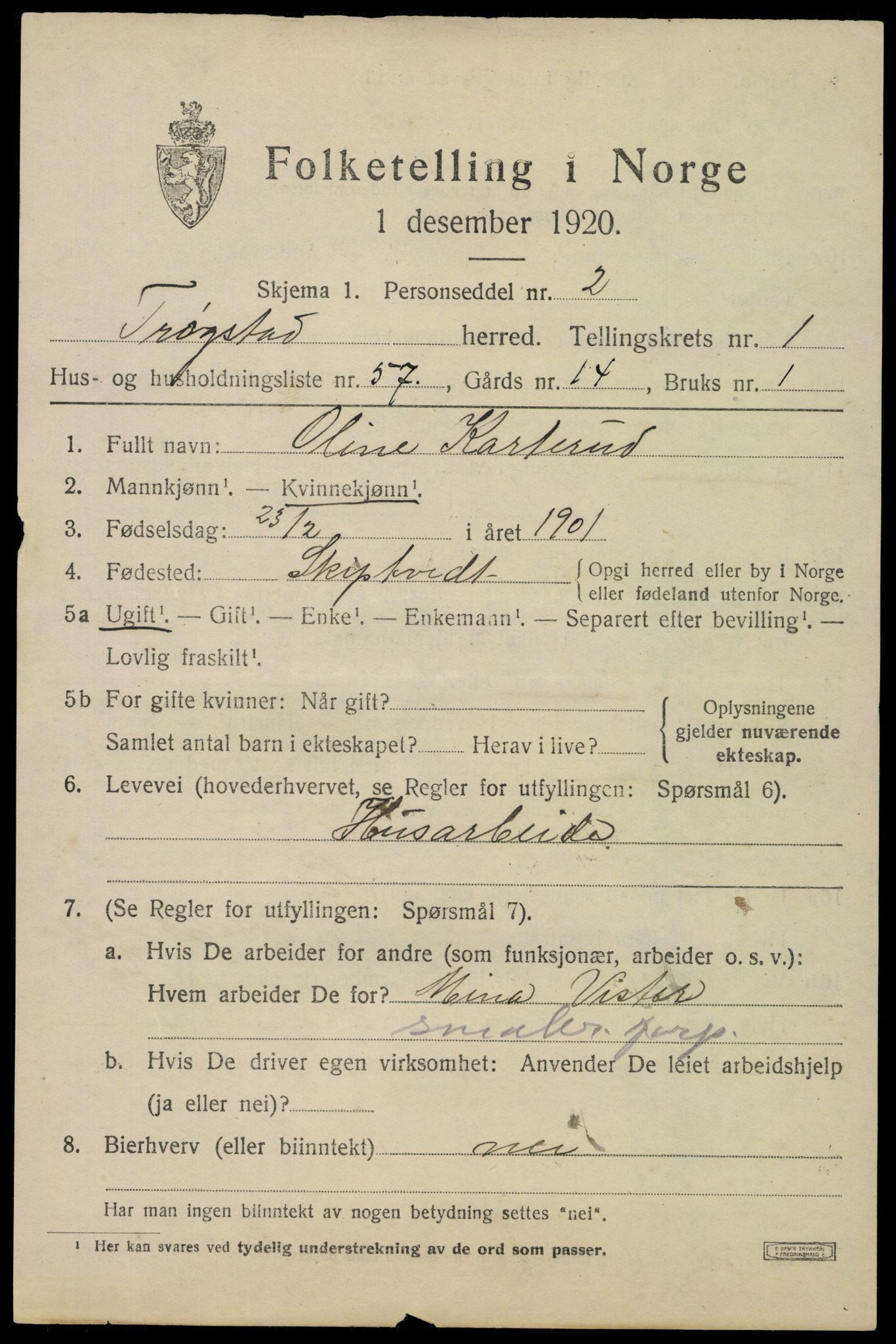 SAO, 1920 census for Trøgstad, 1920, p. 2076