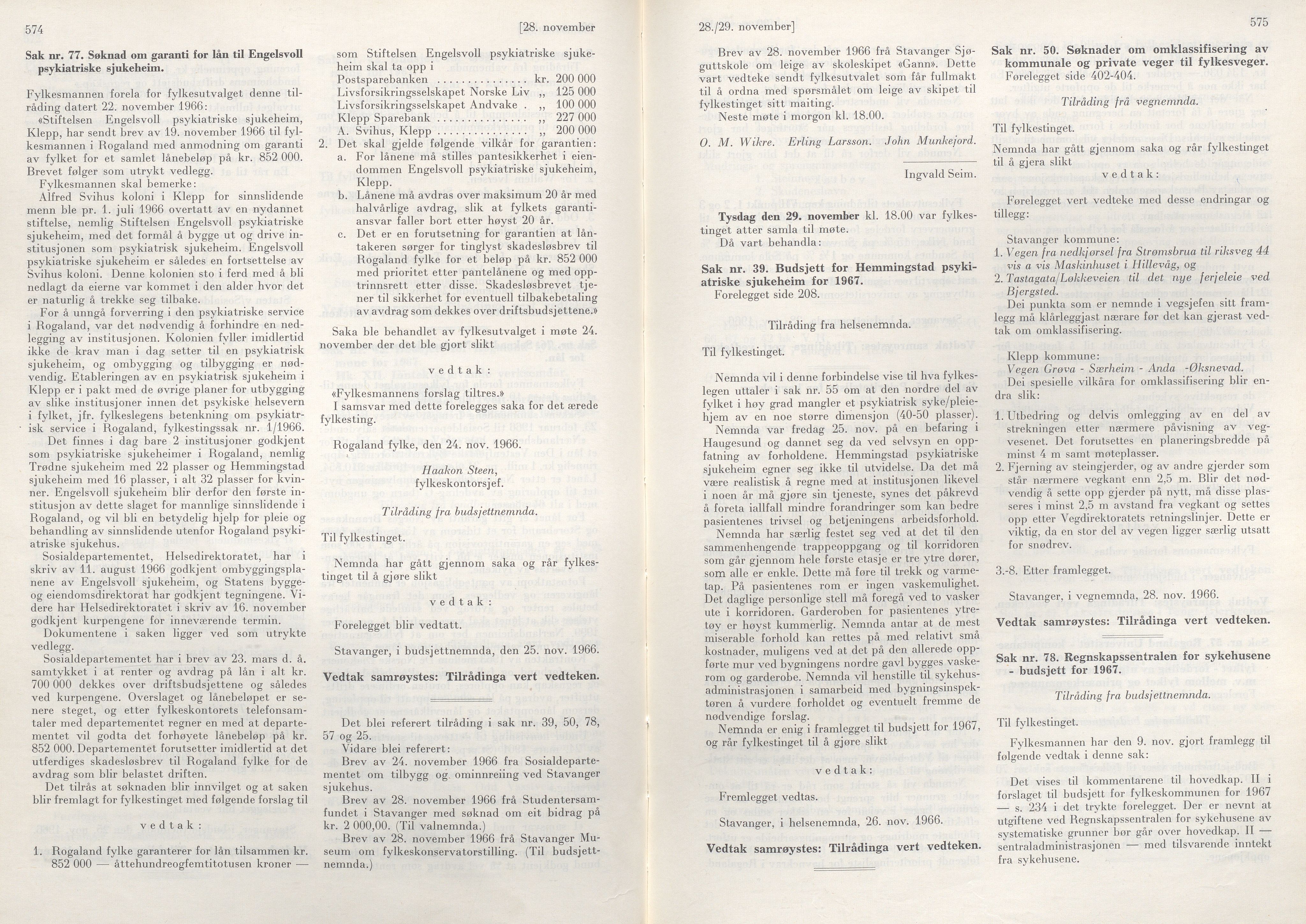 Rogaland fylkeskommune - Fylkesrådmannen , IKAR/A-900/A/Aa/Aaa/L0086: Møtebok , 1966, p. 574-575