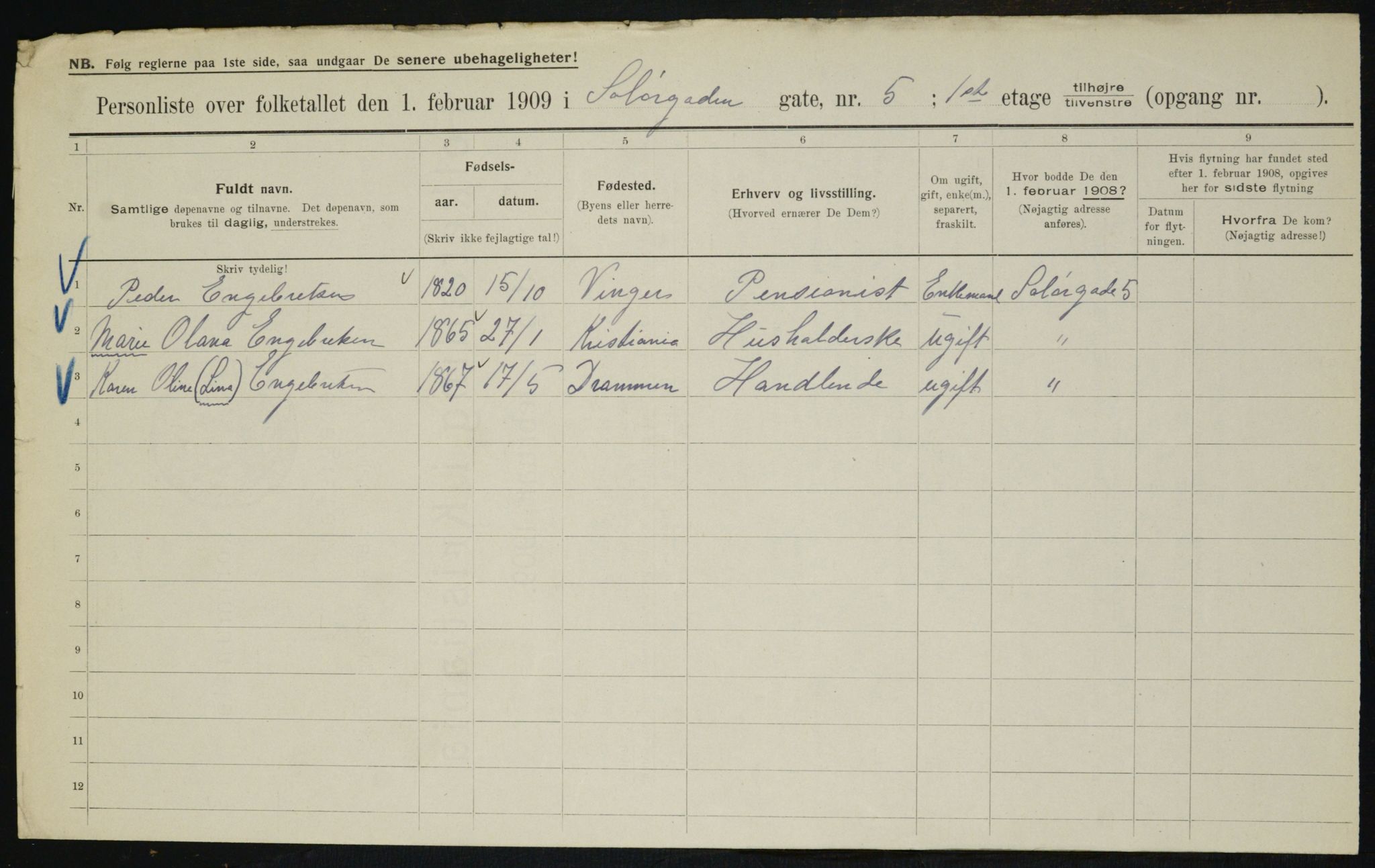 OBA, Municipal Census 1909 for Kristiania, 1909, p. 90445