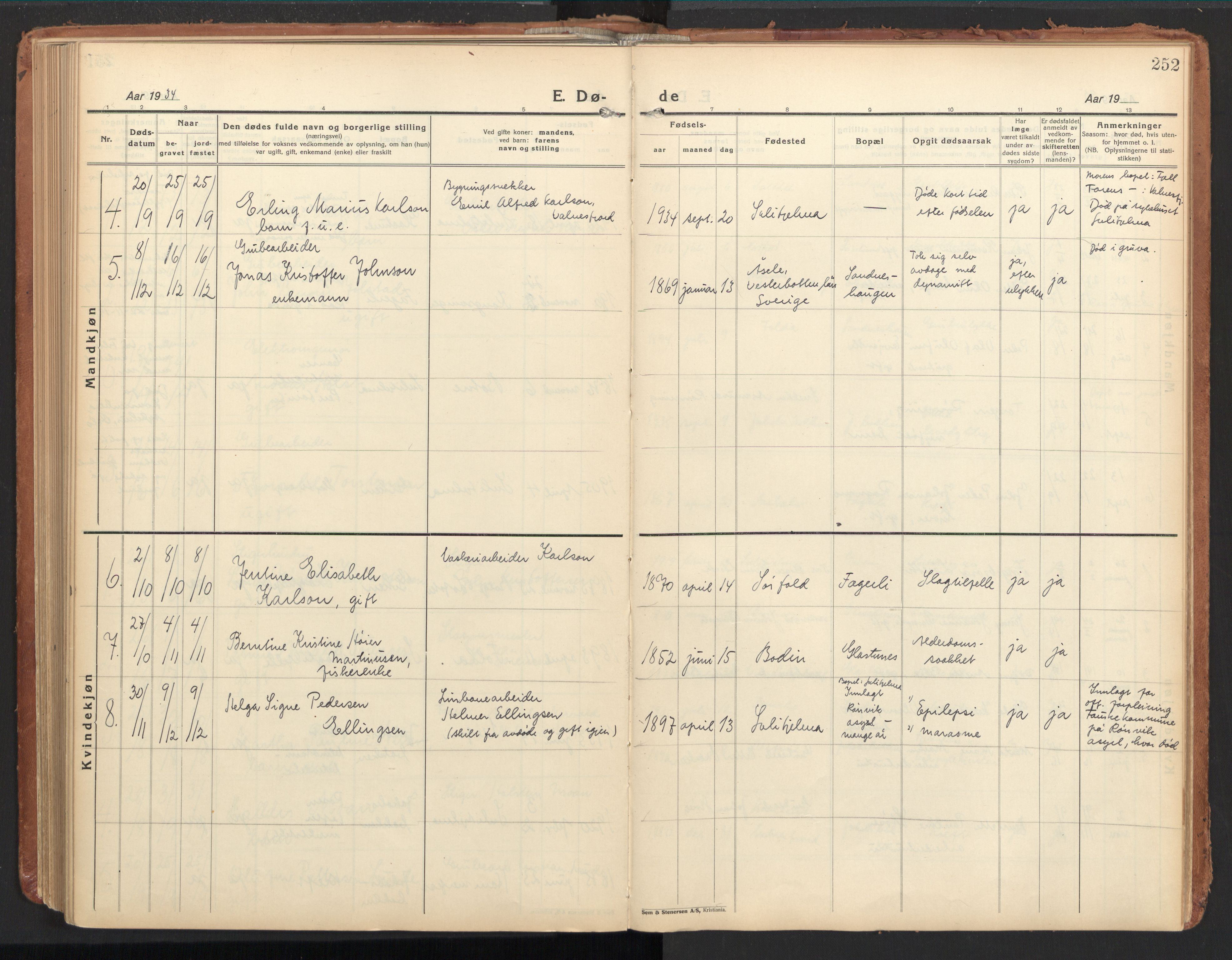 Ministerialprotokoller, klokkerbøker og fødselsregistre - Nordland, AV/SAT-A-1459/850/L0716: Curate's parish register no. 850B06, 1924-1938, p. 252