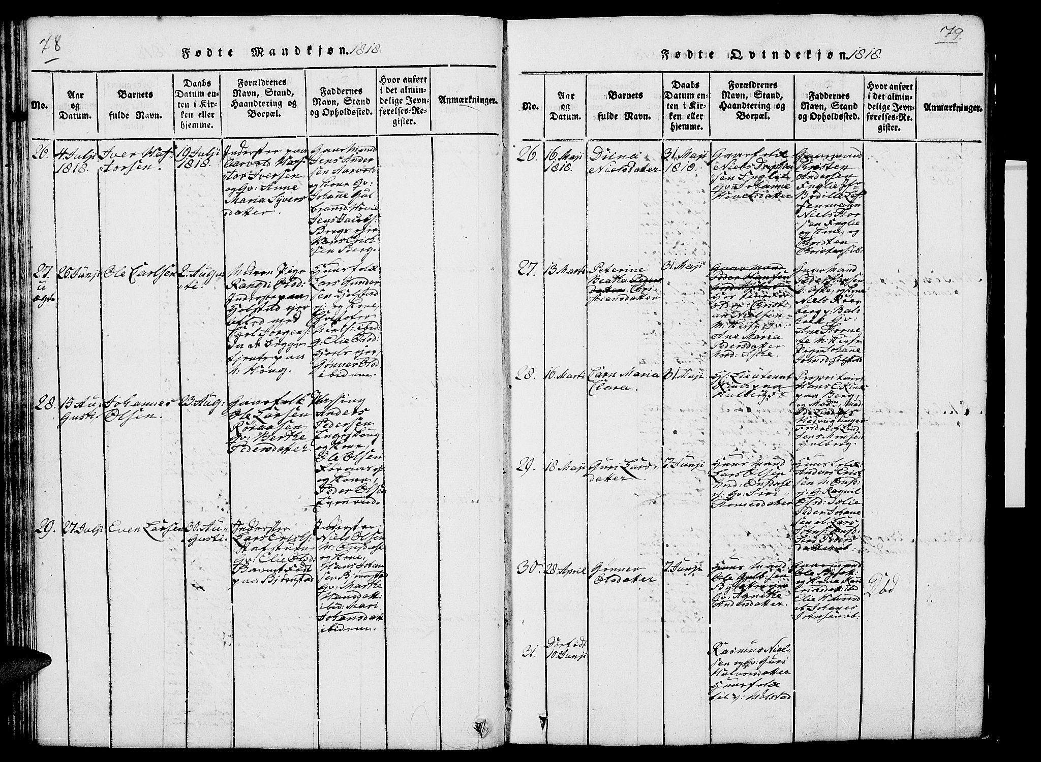 Nes prestekontor, Hedmark, AV/SAH-PREST-020/L/La/L0003: Parish register (copy) no. 3, 1814-1831, p. 78-79