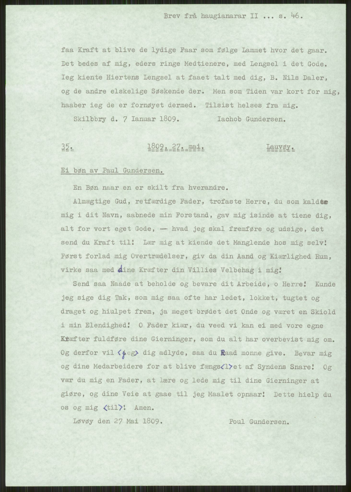 Samlinger til kildeutgivelse, Haugianerbrev, AV/RA-EA-6834/F/L0002: Haugianerbrev II: 1805-1821, 1805-1821, p. 46