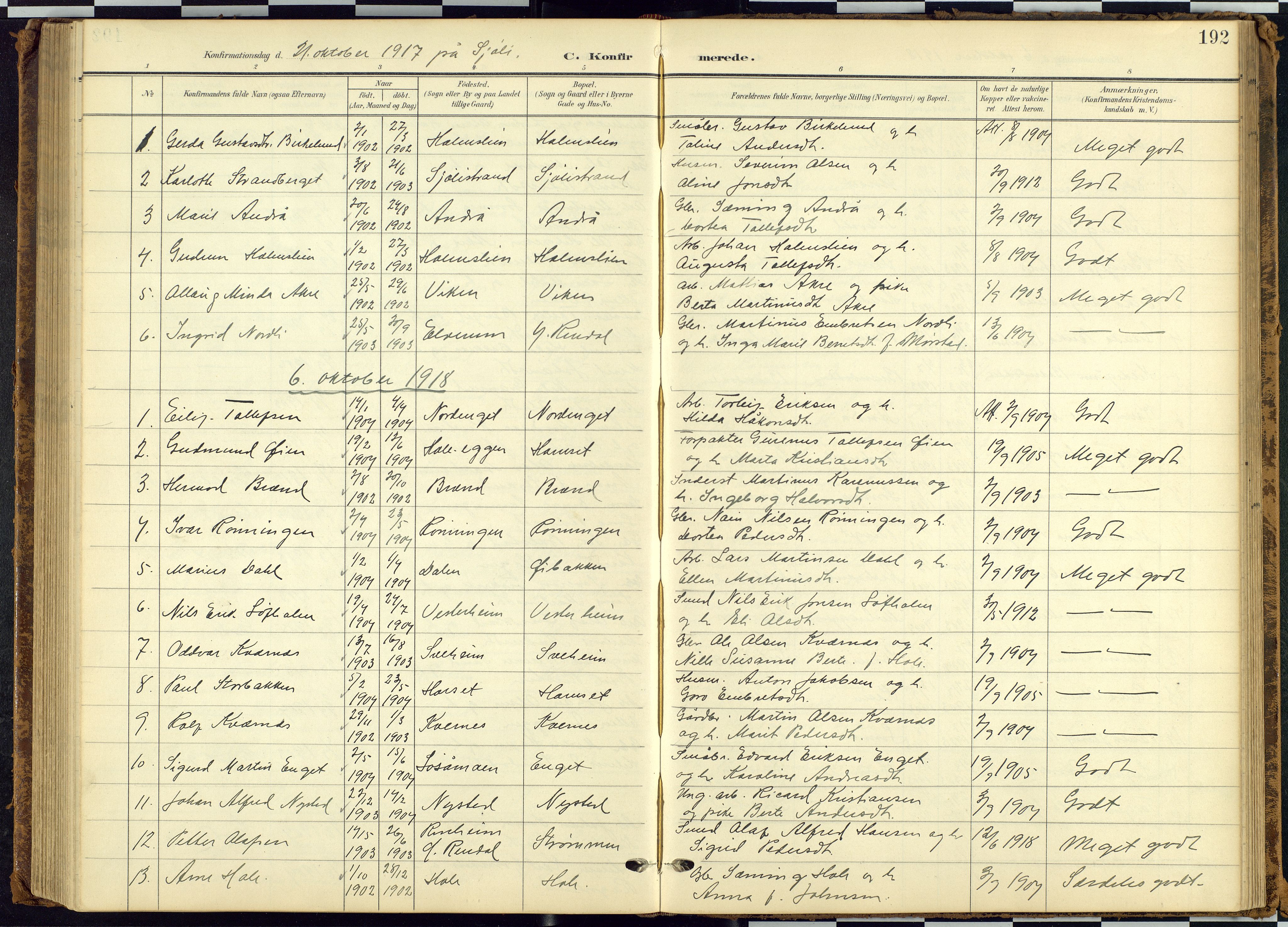 Rendalen prestekontor, SAH/PREST-054/H/Ha/Hab/L0010: Parish register (copy) no. 10, 1903-1940, p. 192