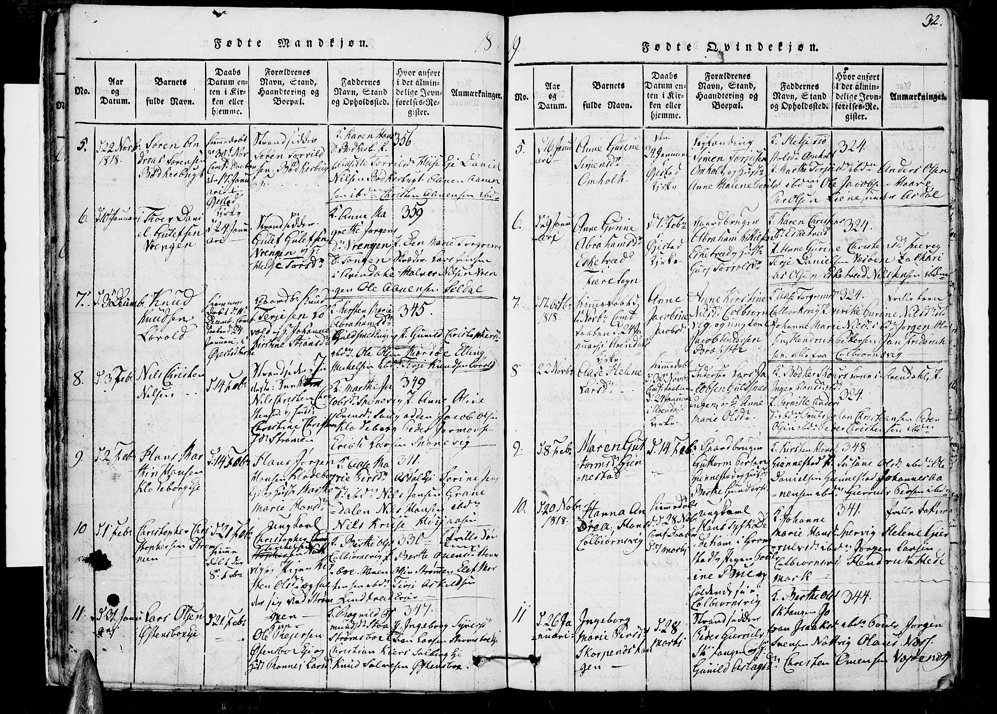 Øyestad sokneprestkontor, SAK/1111-0049/F/Fb/L0003: Parish register (copy) no. B 3, 1816-1827, p. 32