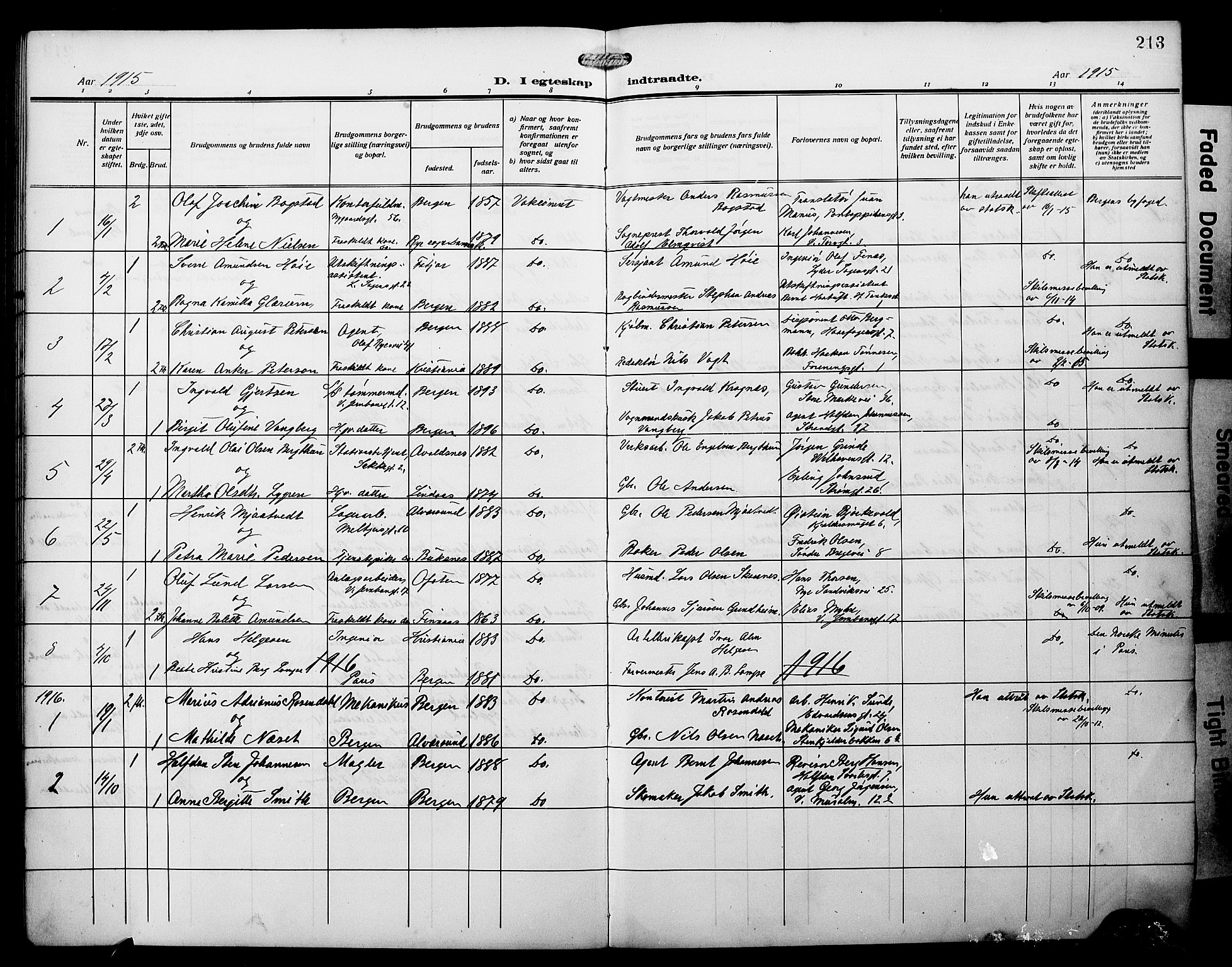 Johanneskirken sokneprestembete, AV/SAB-A-76001/H/Hab: Parish register (copy) no. C 2, 1912-1929, p. 213